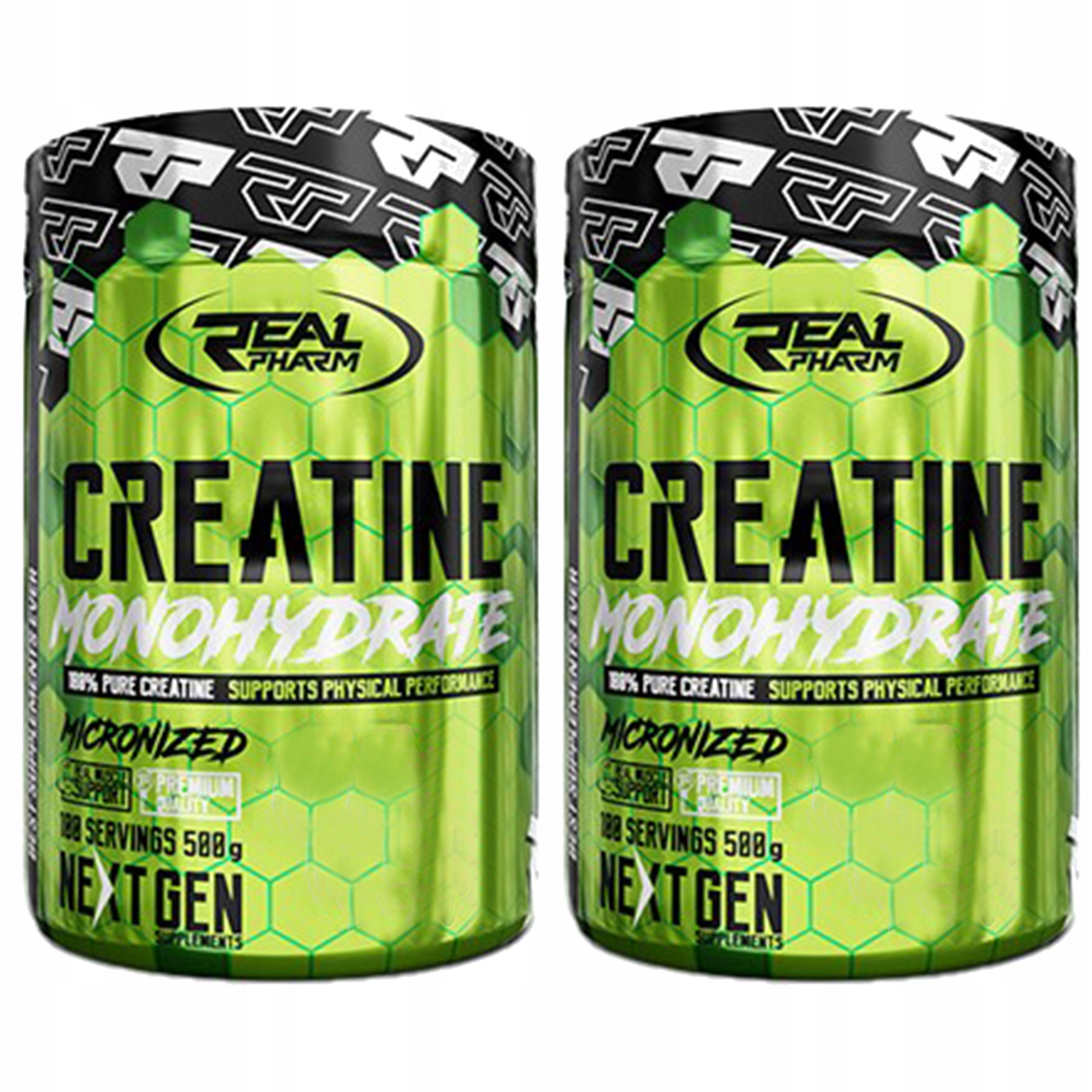 2x Creatine Monohydrate 500g Real Pharm Kreatin Síla Masa Svaly Atp 100