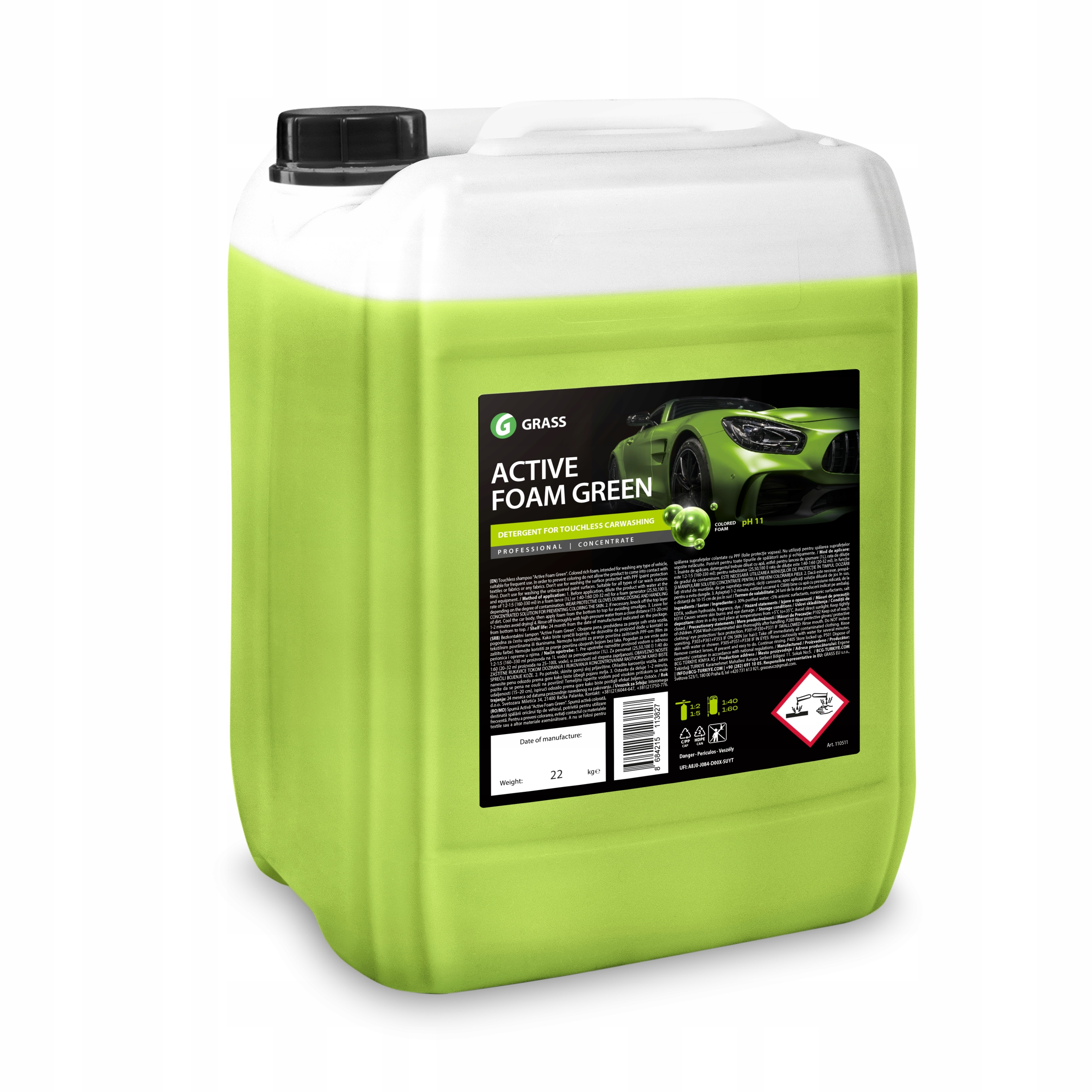 Grass Active Foam Green 20L– bezkontaktní autošampon s barevnou pěnou