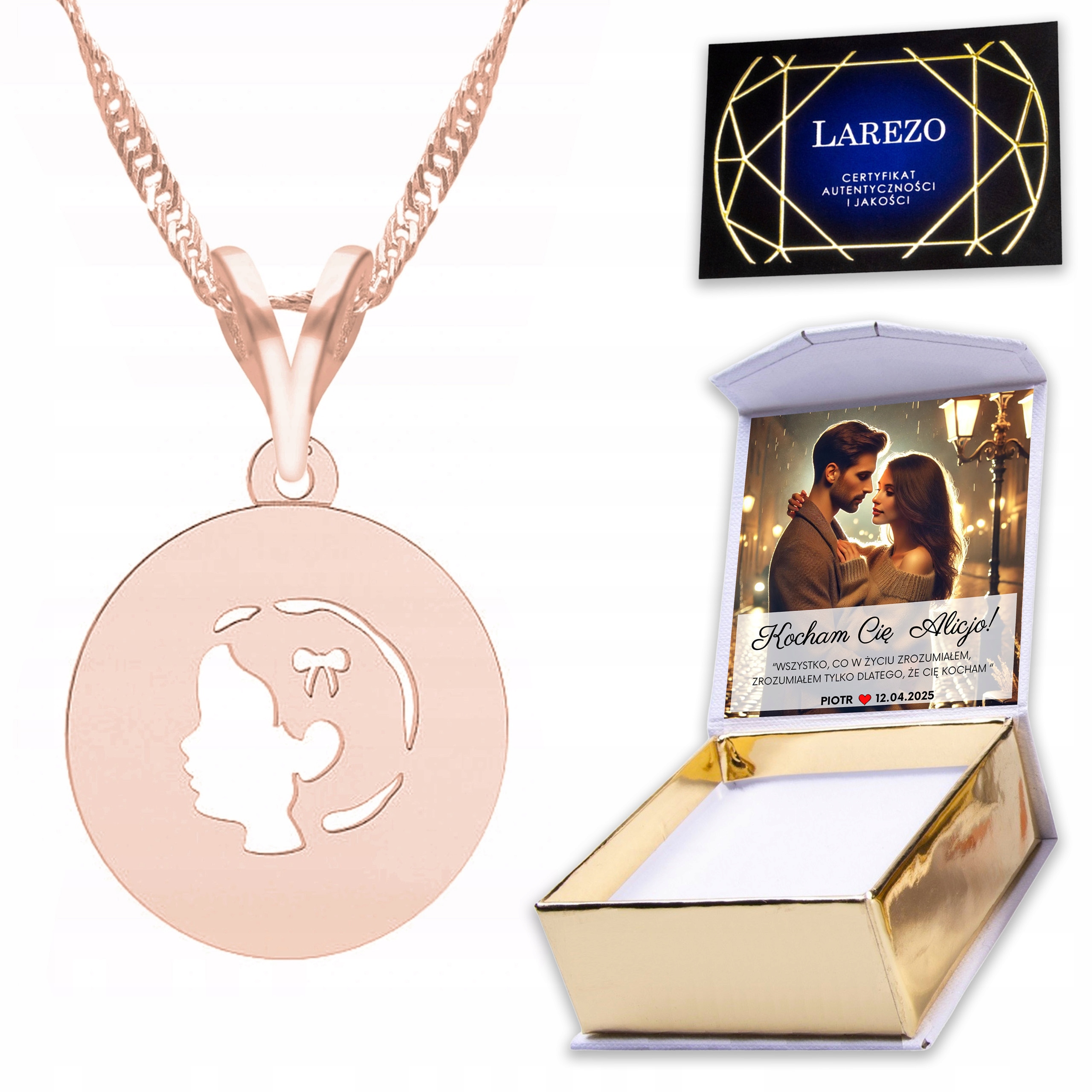 Pozlacený náhrdelník 925 s dívkou a dcerou Girl Žena Dívka Potisk