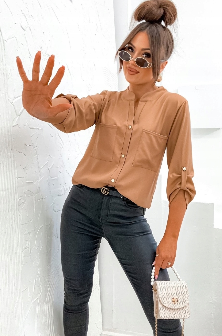 DAMSKA ELEGANCKA BLUZKA KOSZULA LUŹNA OZDOBNE GUZIKI PL PROD CAPPUCCINO S Marka inna