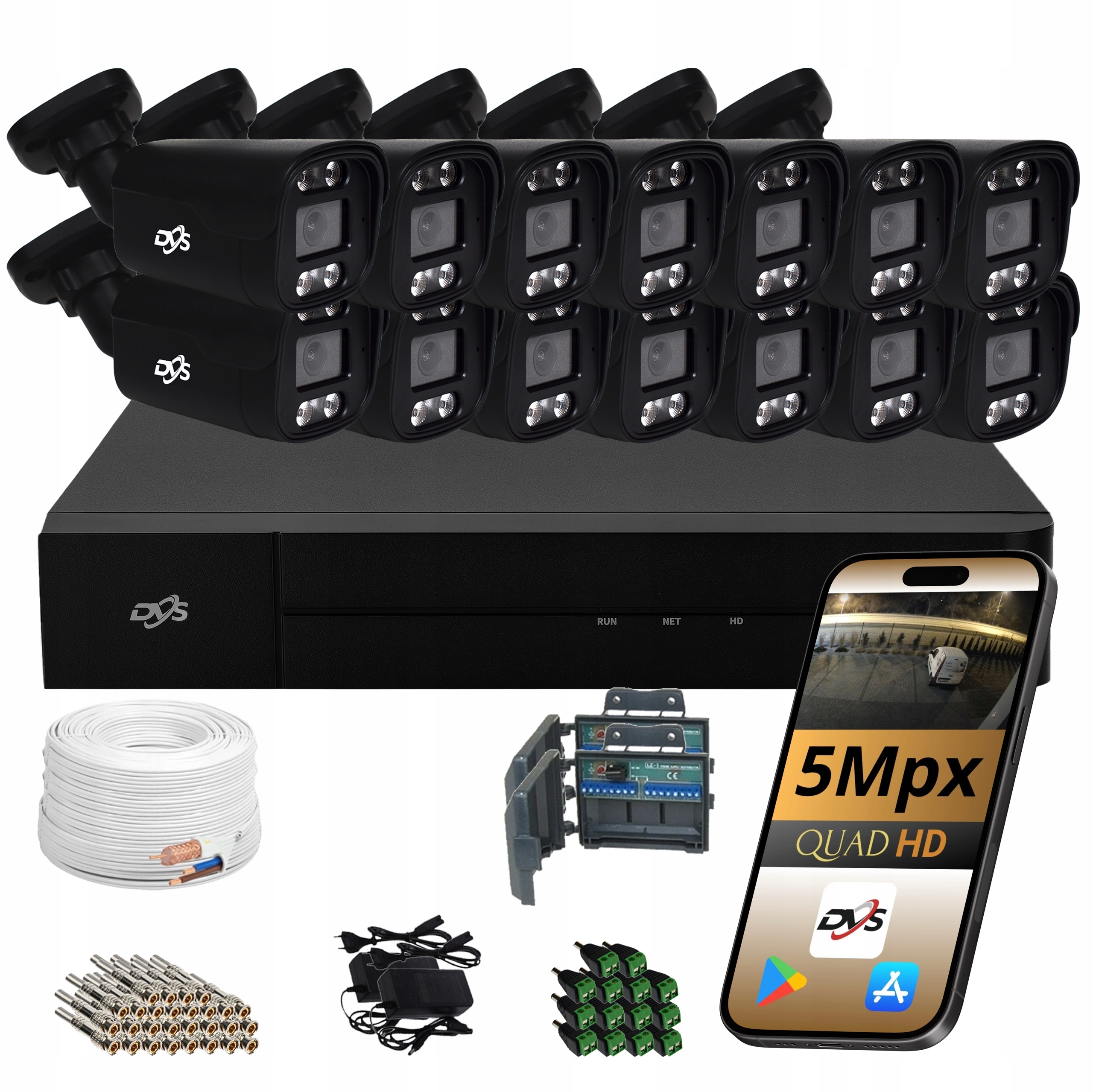 Sada 14 Černých Venkovních Kamer Analogová Monitorovací Kamera 5Mpx Tuba