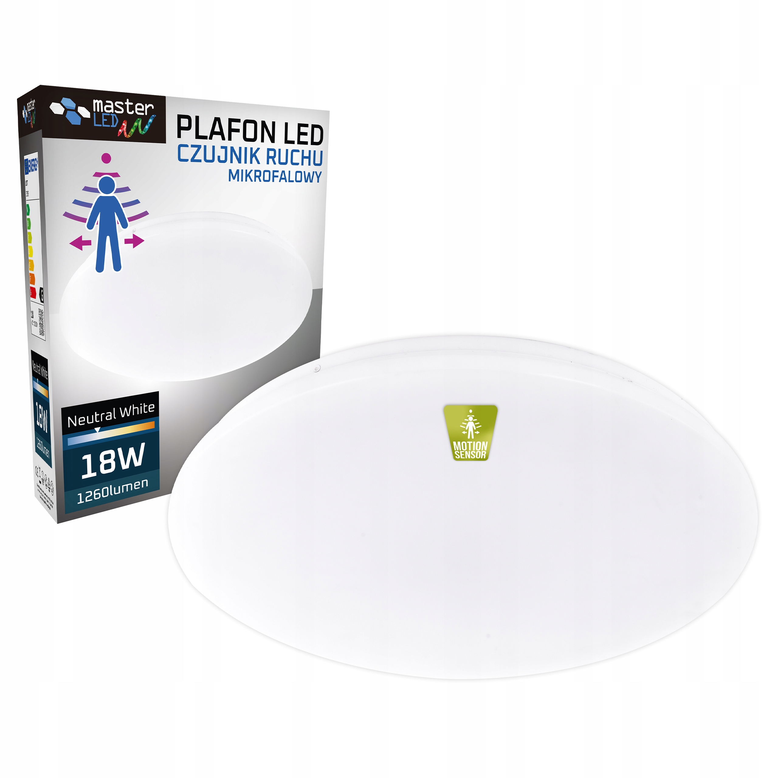 Plafon LED 18W oprawa 4000K LAMPA panel CZUJNIK RUCHU MIKROFALOWY