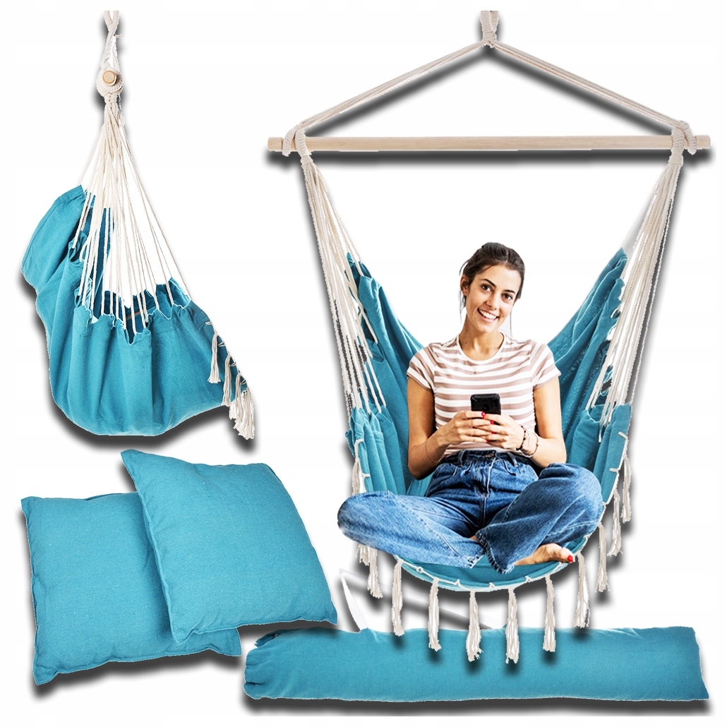 Krzesło Brazylijskie Fotel Wiszący Brazylijski Huśtawka Hamak Balkon Turkus