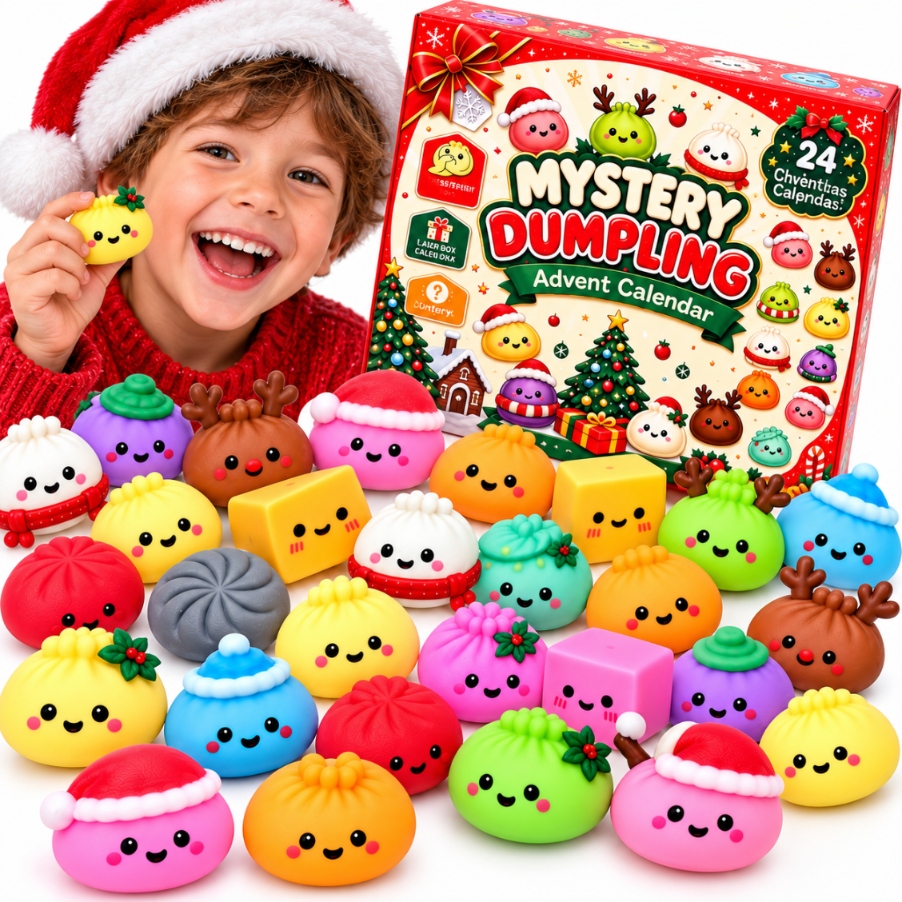 Adventní kalendář 24 hraček Squishy knedlíky mačkací hračky dárek pro dítě