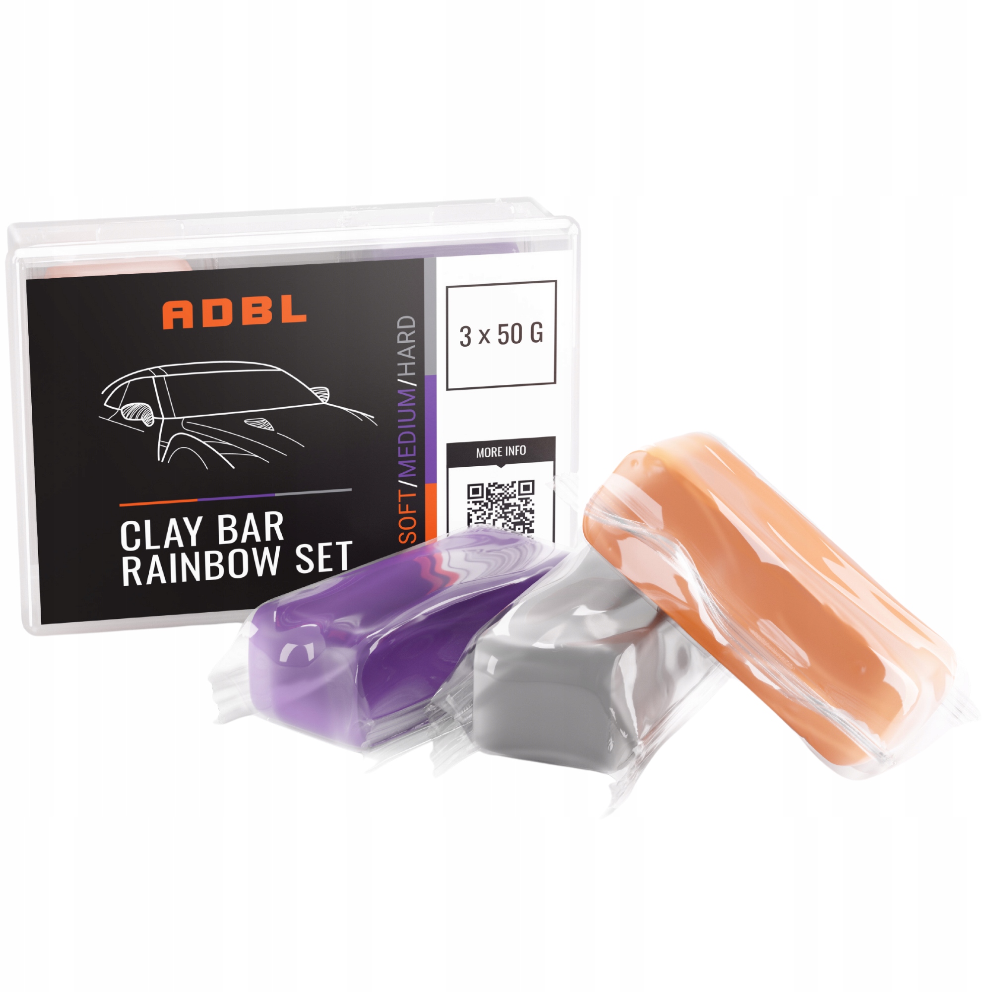Adbl Clay Bar Rainbow Set Zestaw 3 Glinka Do Lakieru 3x50 G Różne Twardości