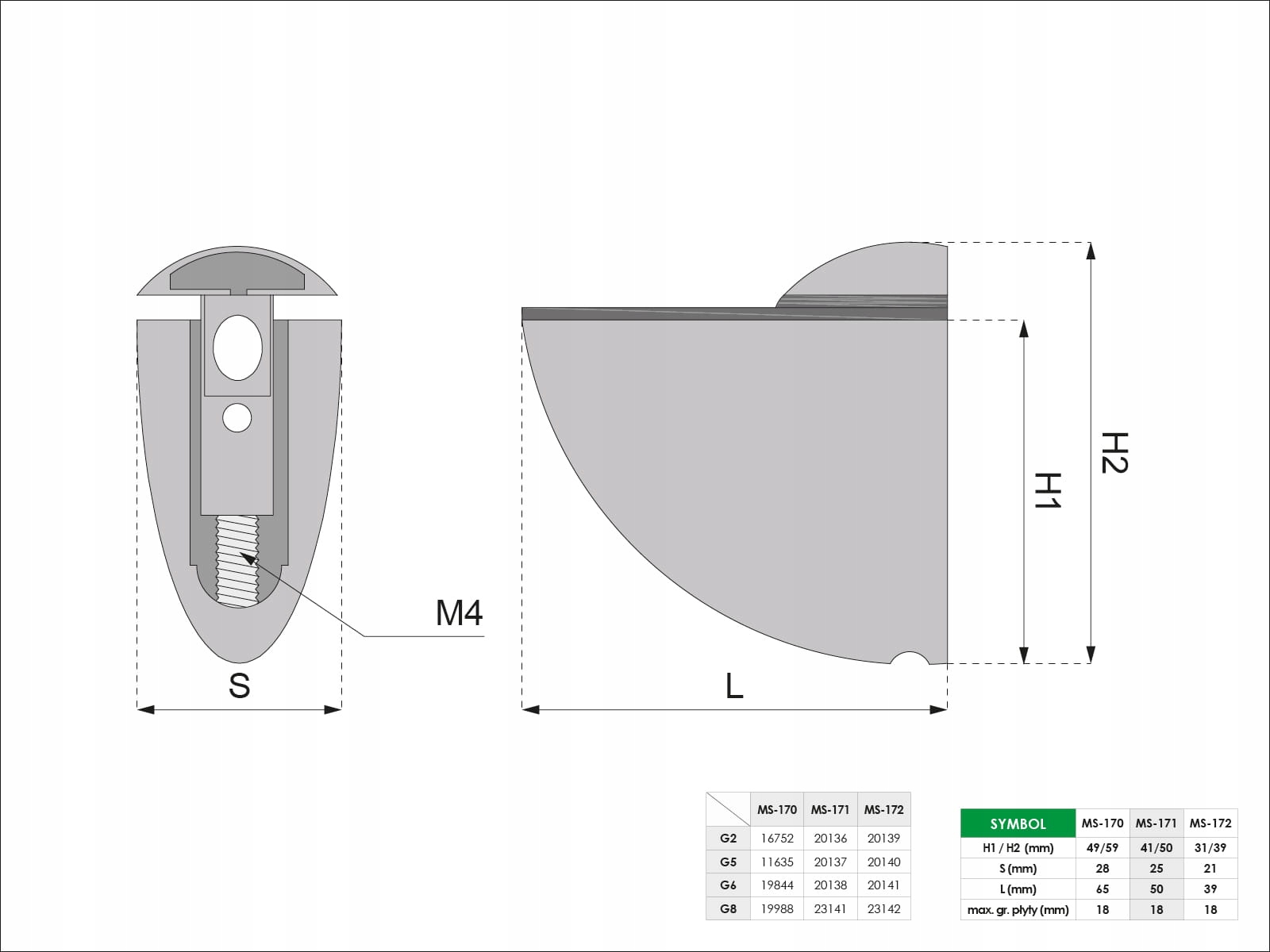 TUKAN Podpórka półki H-40 srebrny Kod producenta 20138