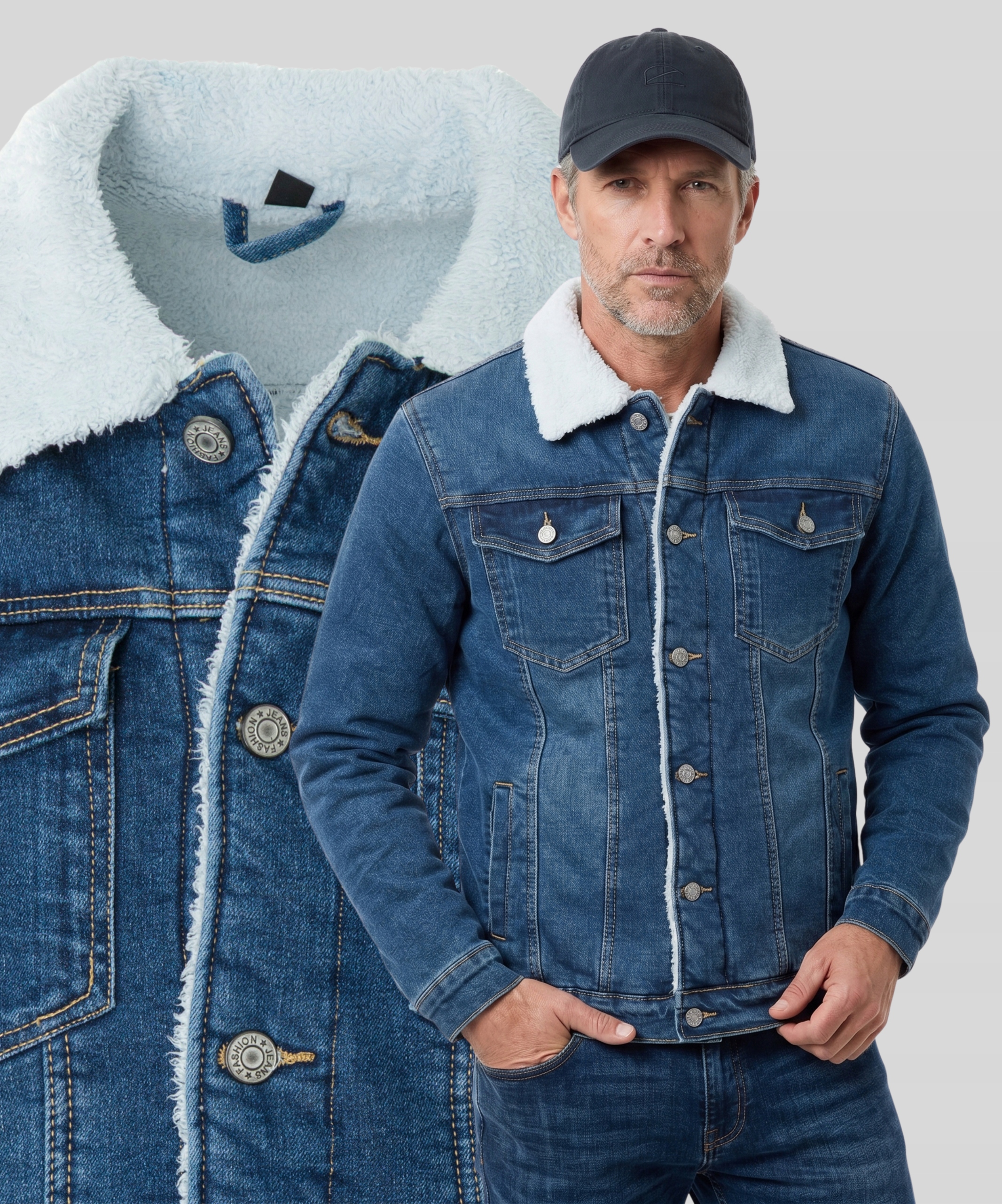 Kurtka Katana Jeansowa Męska Modna Ocieplana Futerkiem Bawełna Rozmiar 3XL