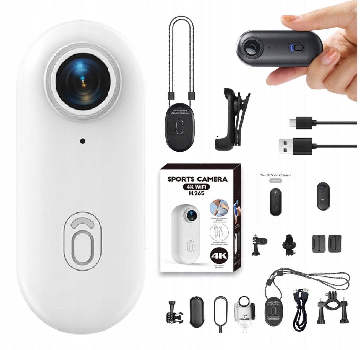 Mini kamera sportowa WiFi 4K wodoodporna magnetyczna 140° Biała