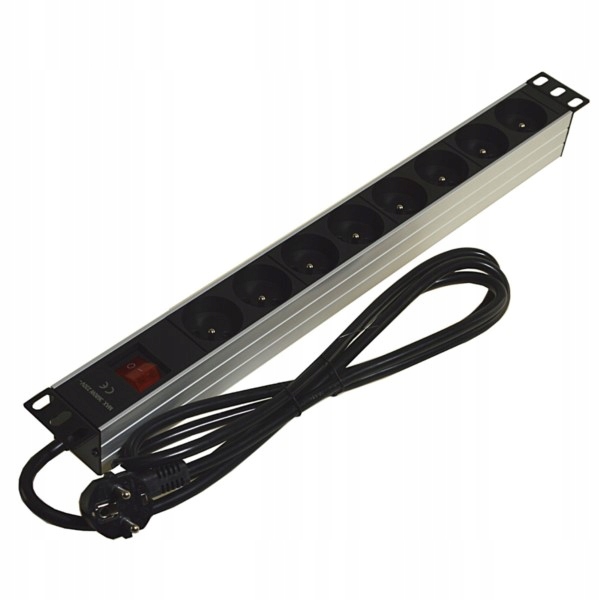 Listwa Zasilająca 1U do szafy Rack 19" 8 gniazd 230V wyłącznik z kablem 3