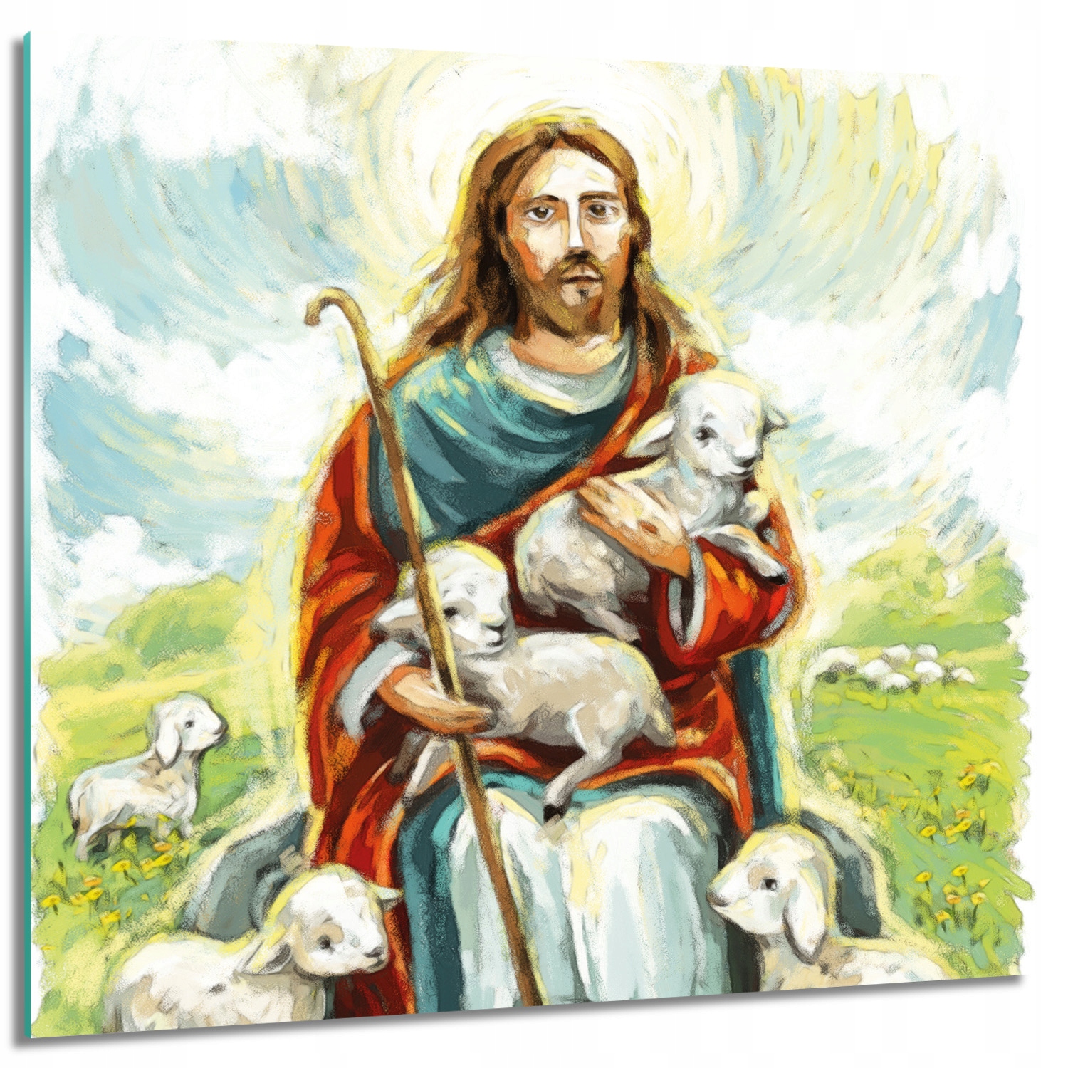 

Obraz szklany do salonu Jezus pasterz owce 60x60