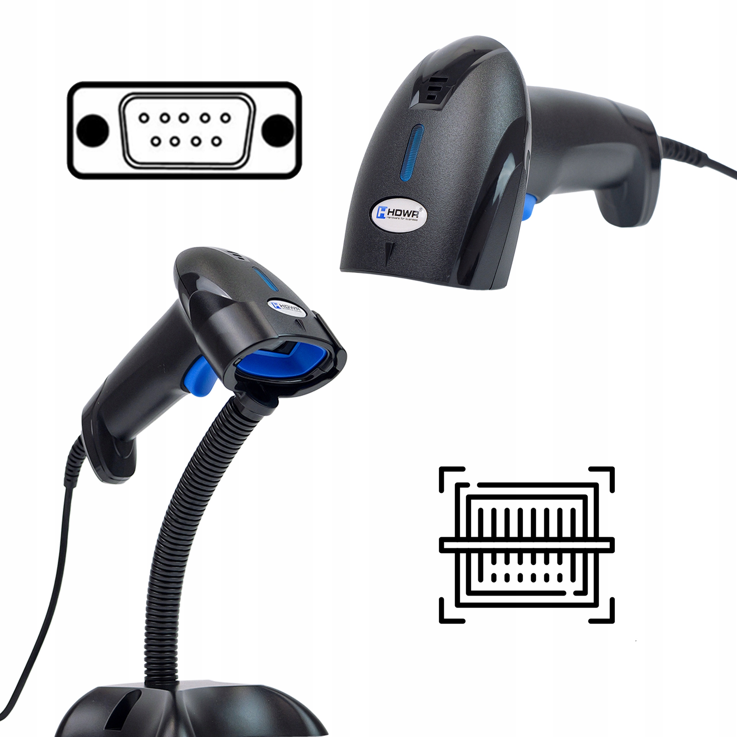 Kabelový skener čárových kódů s rozhraním RS232 a automatickou základnou