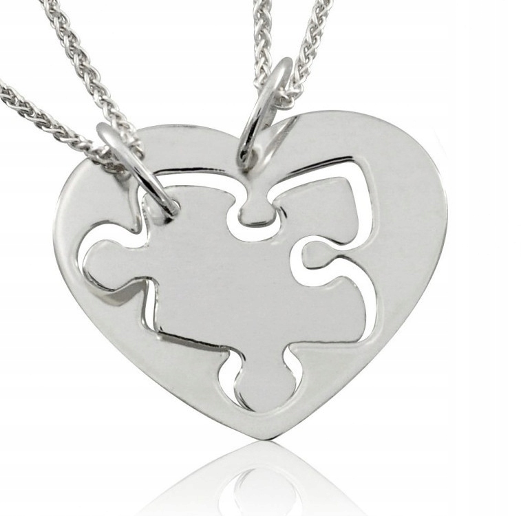 Dva Přívěsky Srdce Puzzel Pro Dva Stříbro Gravírování