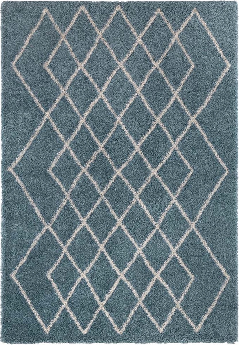 Tyrkysovo krémový hrubý shaggy koberec do obývačky, boho vzor 160 x 230 cm