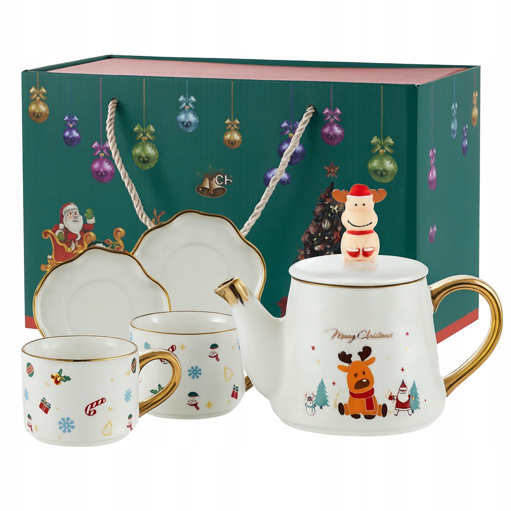 Džbán s šálky Keramický vánoční set Nádobí na čaj