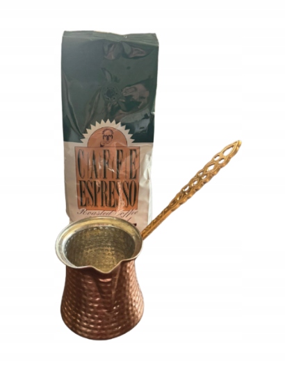 Zestaw tygielek miedziany 300ml z kawą ziarnistą Mehmet Efendi 500g