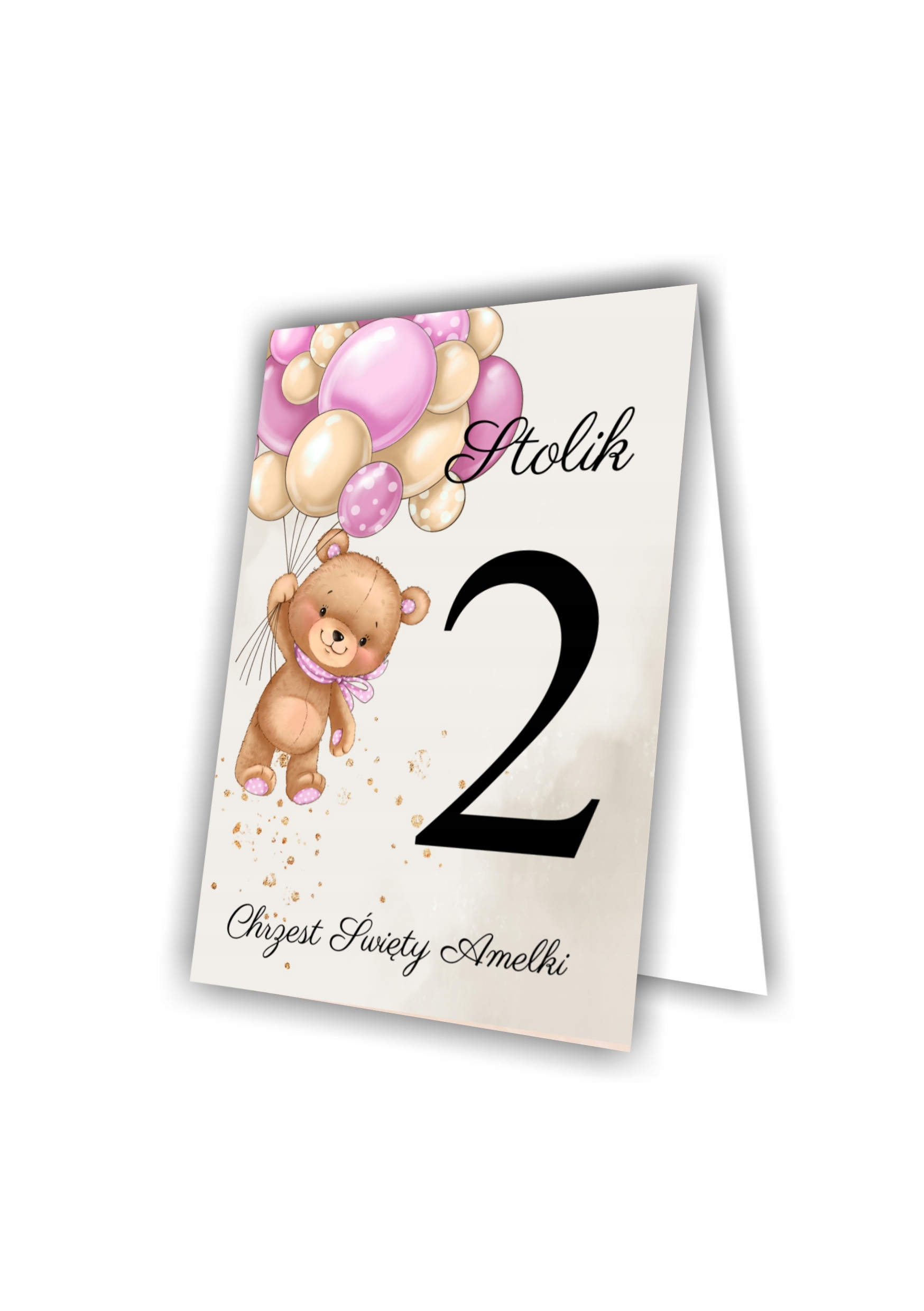 Numery stołów CHRZEST ŚWIĘTY, ROCZEK, URODZINY z misiem