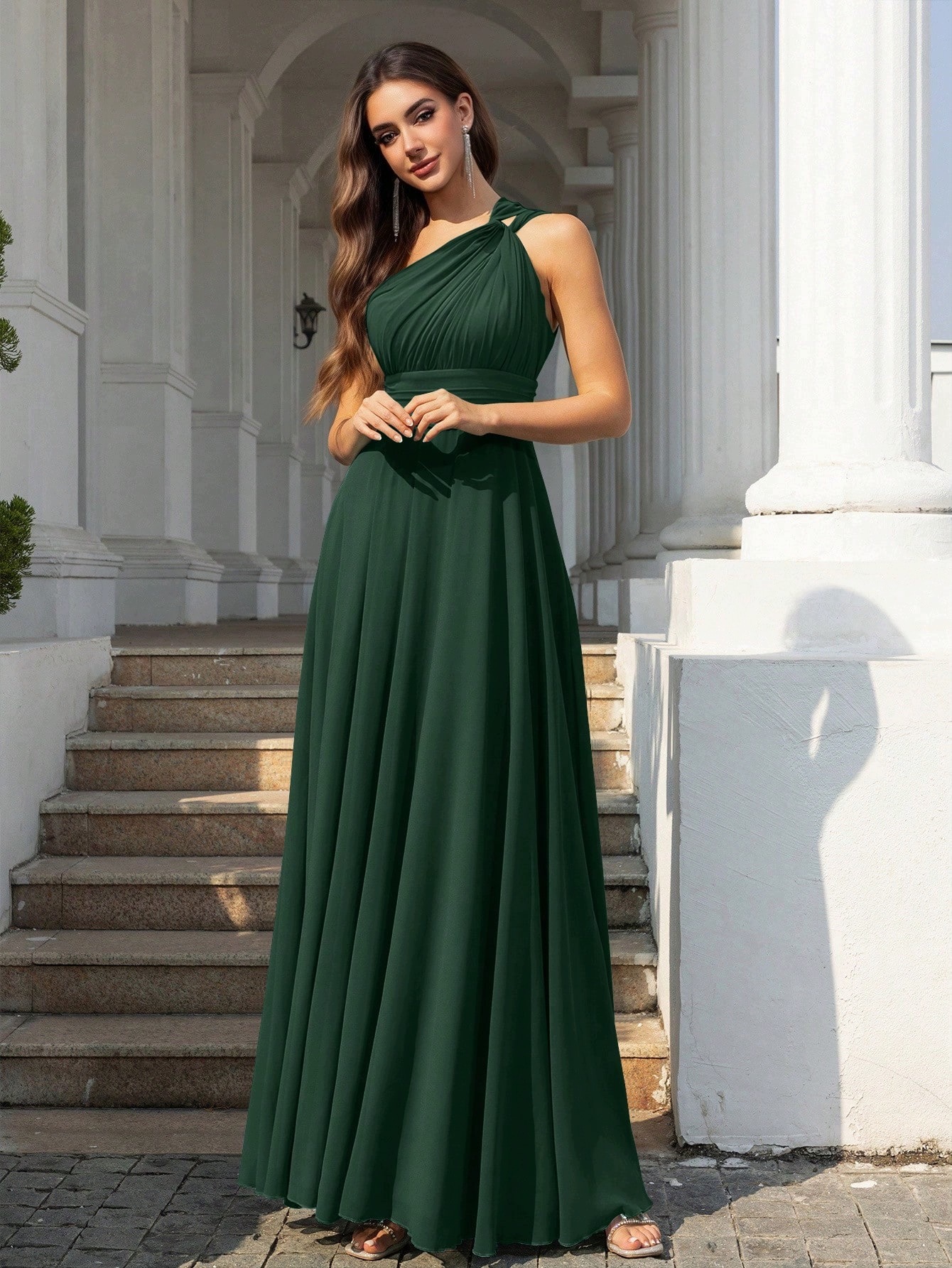 Shein Zelená Šaty Maxi Návštěvnická Jedno Rameno XL 1MA