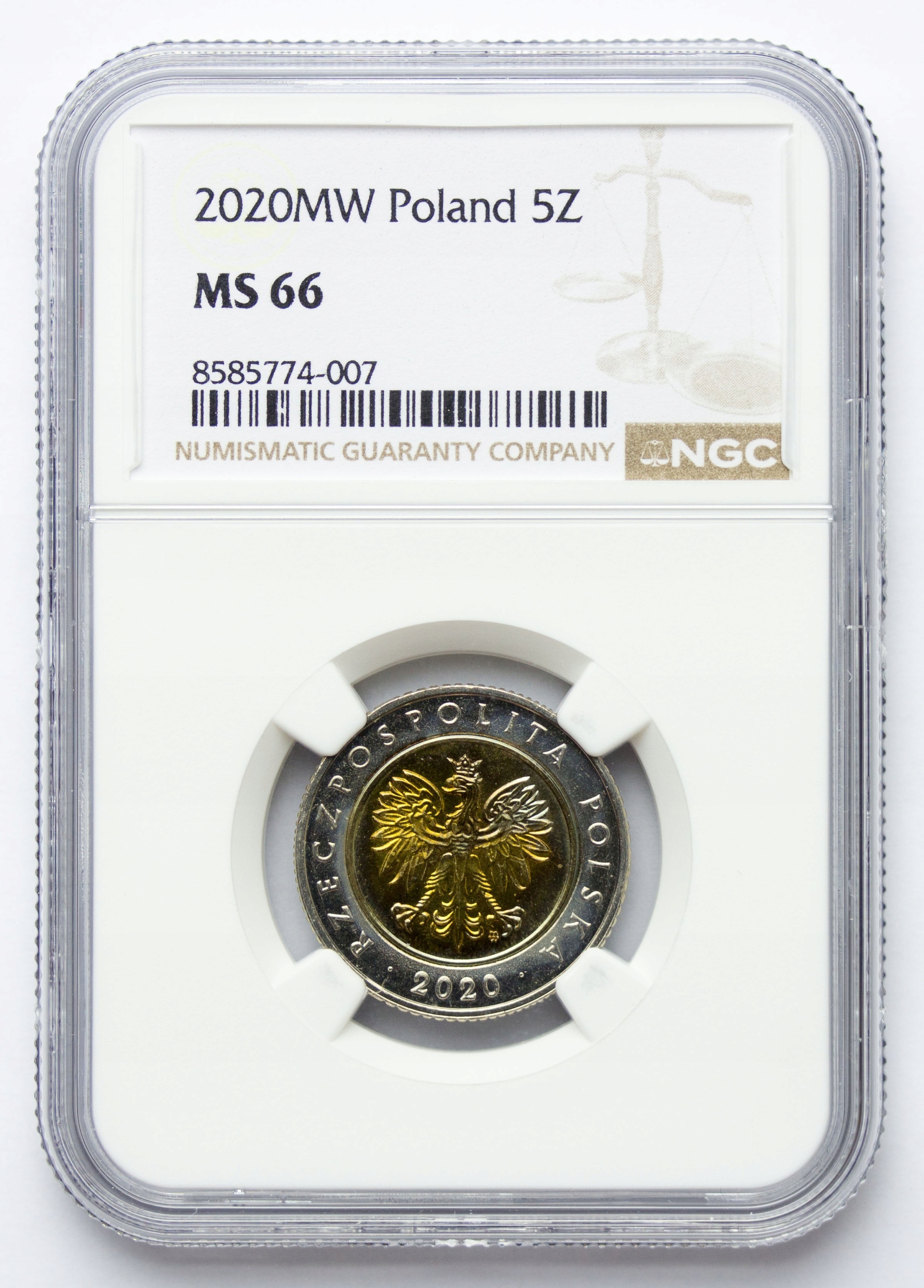 Polska, 5 złotych 2020, NGC MS66, RZADKI ROCZNIK, PIĘKNA