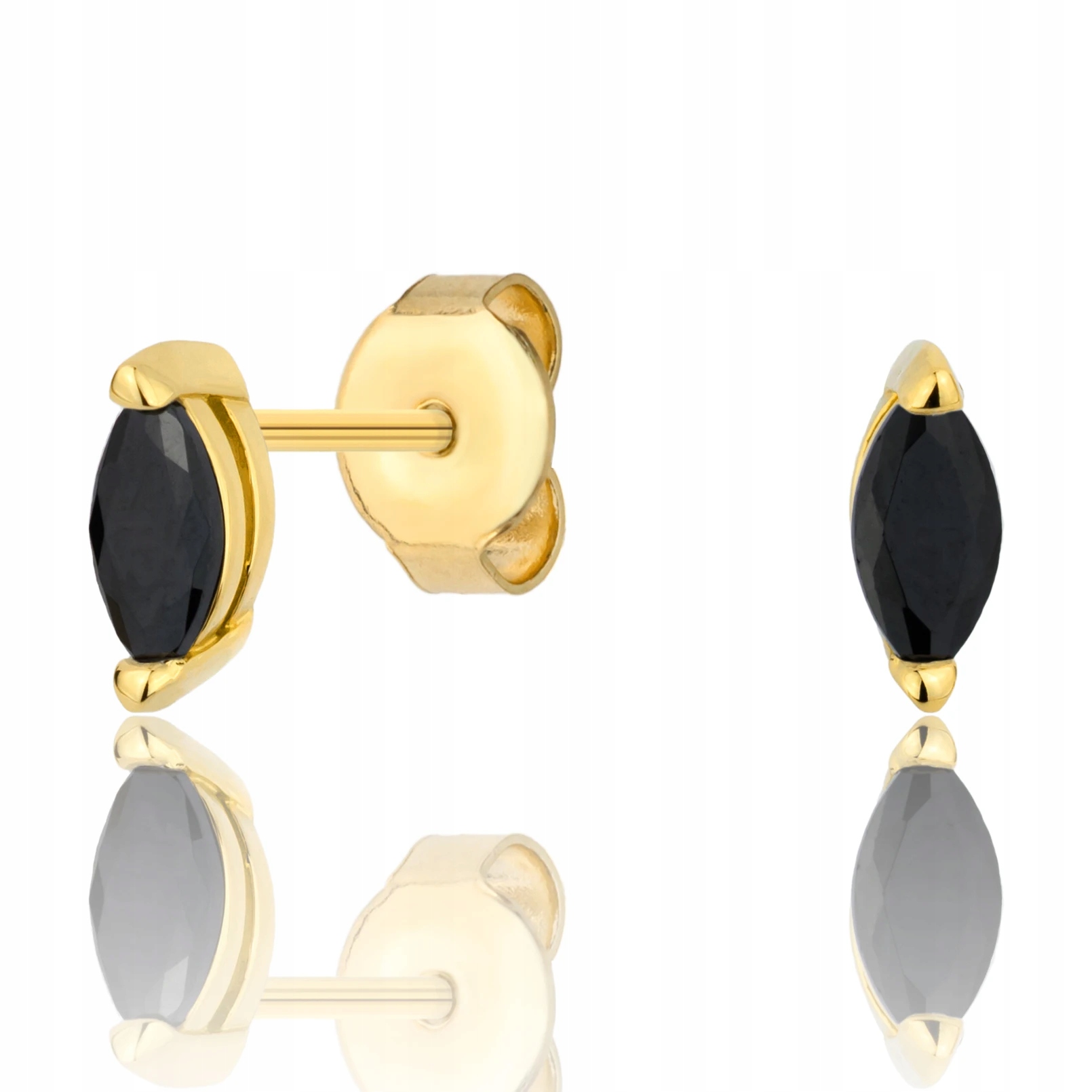 Zlaté Náušnice Černé Kameny 585 Puzetky Minimalistické Elegantní Černá