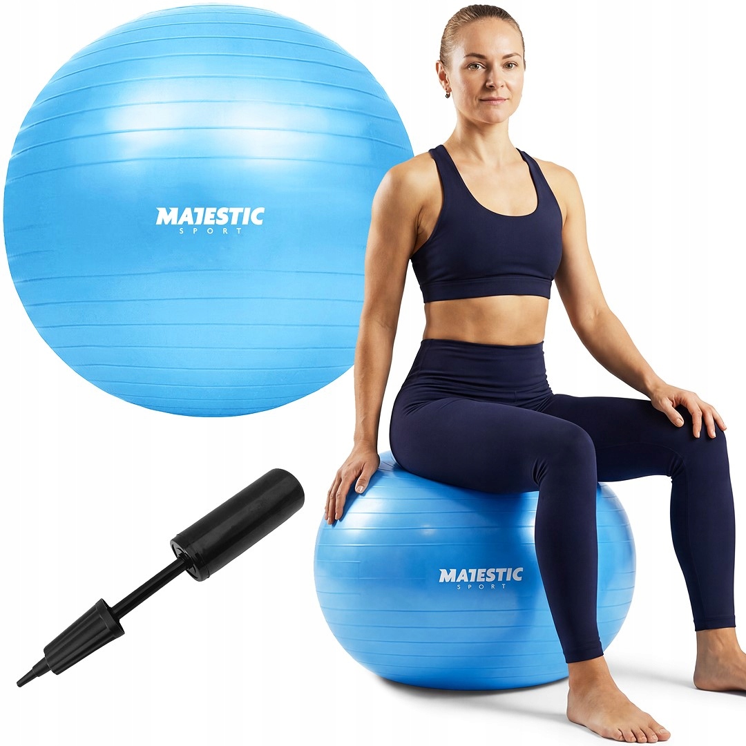 PIŁKA GIMNASTYCZNA FITNESS DUŻA ANTI BURST Z POMPKĄ MAJESTIC SPORT 85cm
