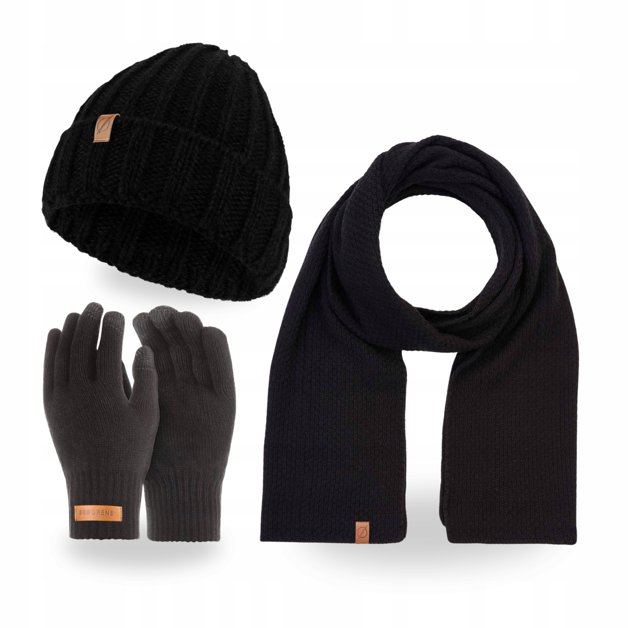 Pánský zimní set 3v1 Čepice Sklápěcí šátek Rukavice Brodrene Černá
