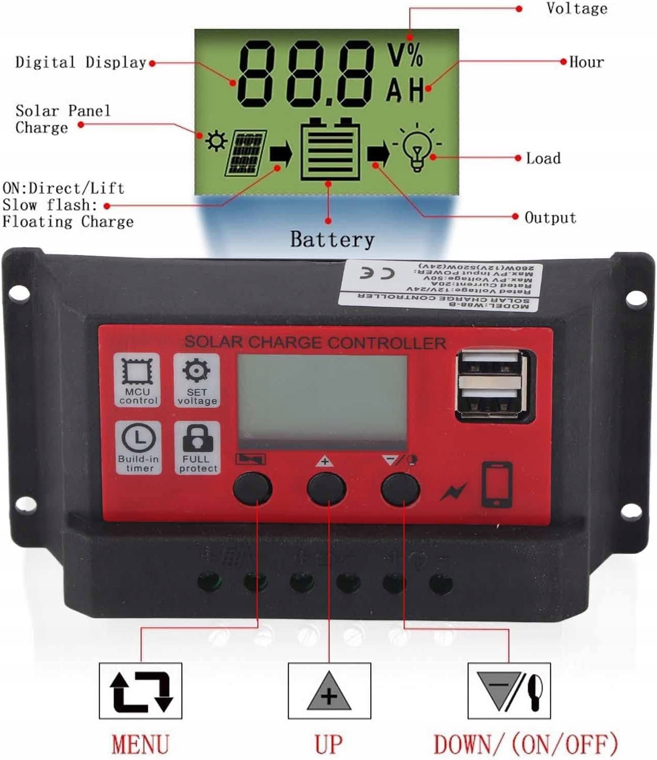 Kontroler panelu sonecznego, wywietlacz LCD Zabe Marka inny