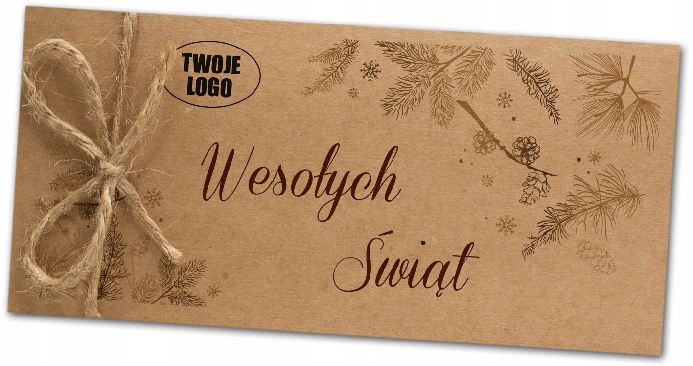 Życzenia świąteczne z firmowym logo dużo wzorów Liczba sztuk w opakowaniu 150 szt.