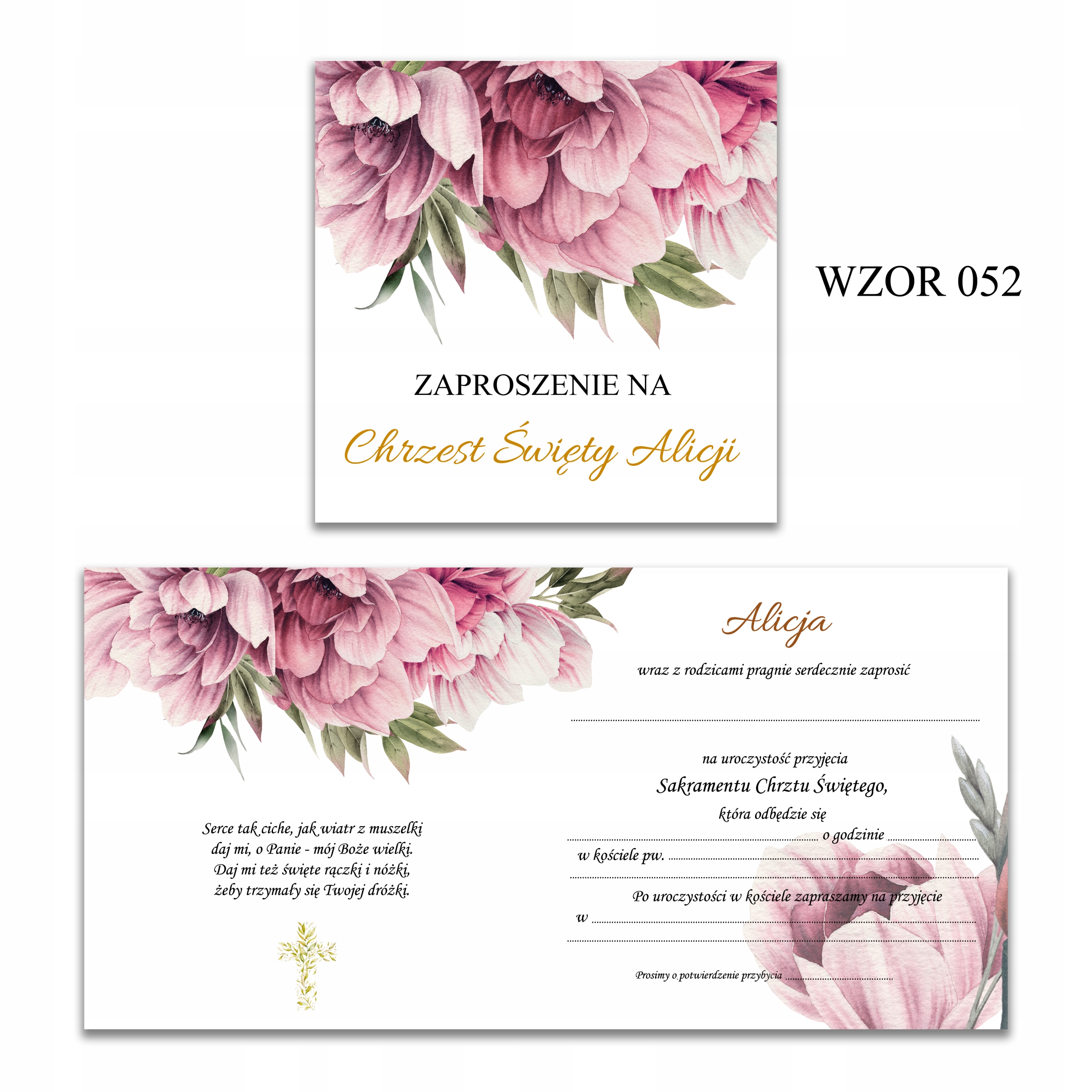 ZAPROSZENIA NA CHRZEST IMIĘ 10szt KWIATY 052 Wysokość produktu 15 cm