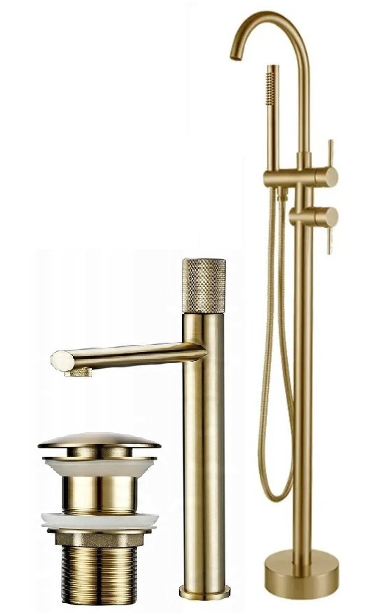 Zlatá vaňová batéria Gold Mat Umývadlová Premium Sada