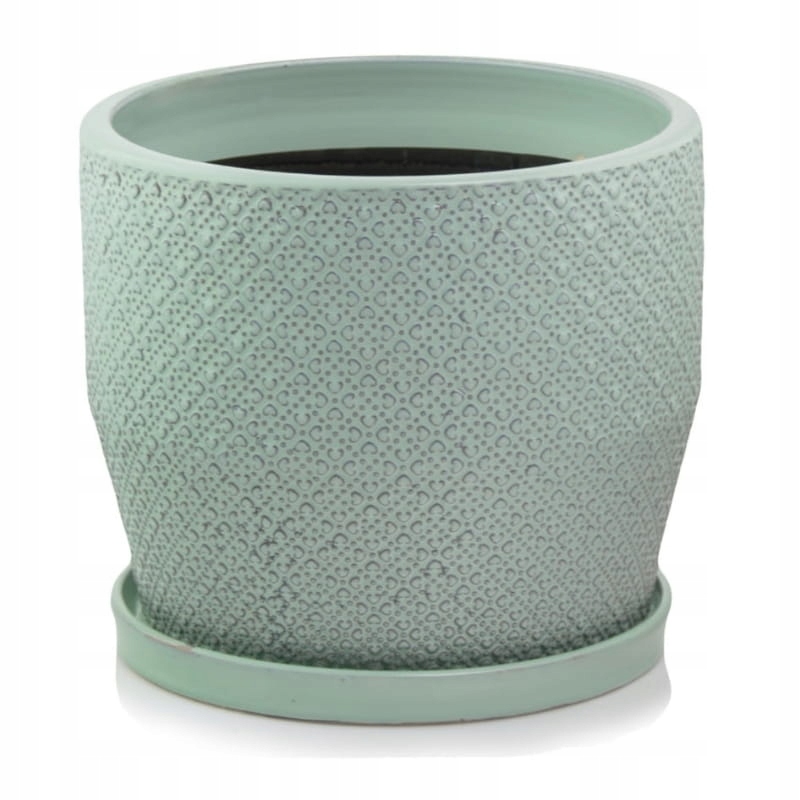 

Błękitna doniczka ceramiczna z podstawką serduszka