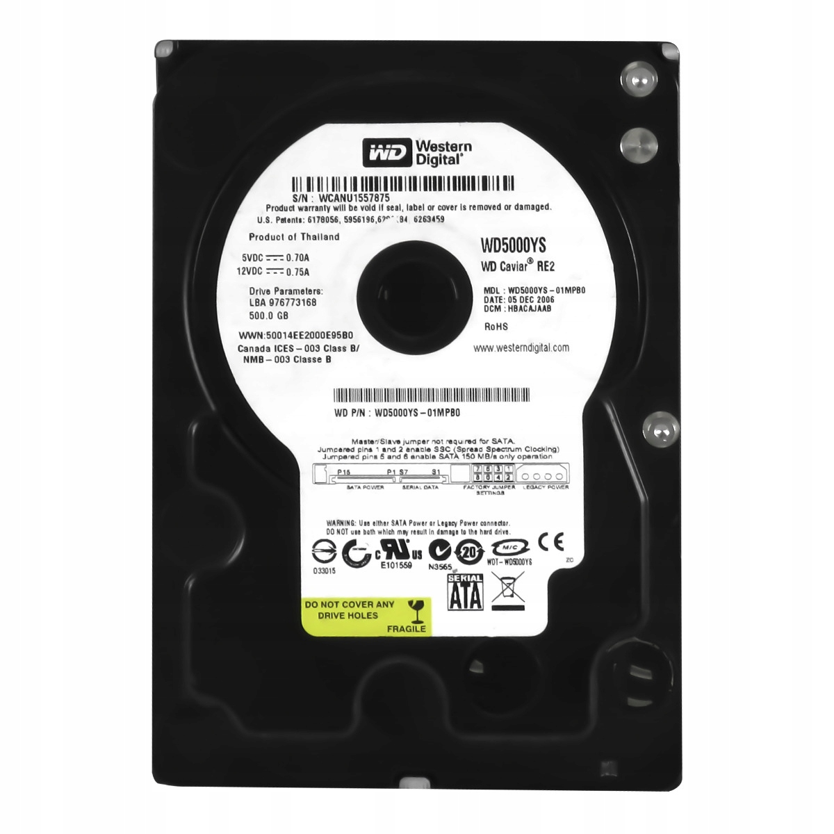 Wd Caviar RE2 500GB 7.2K 16MB Sata II 3.5" WD5000YS-01MPB0