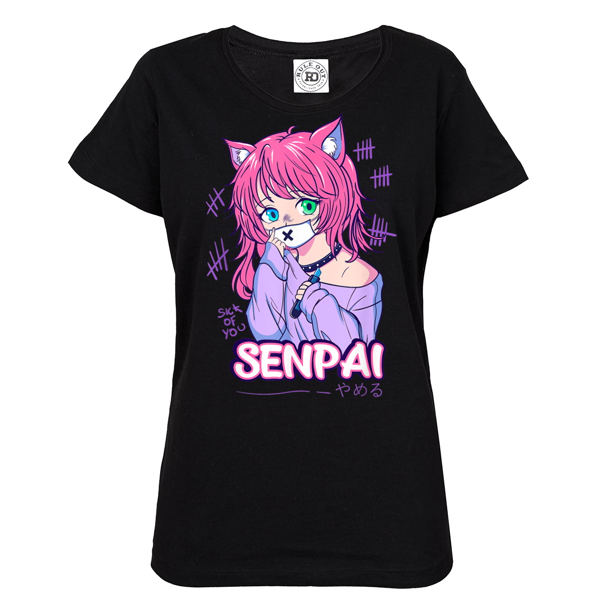 

Damska Koszulka Kwaii Anime Girl Neko Manga Senpai
