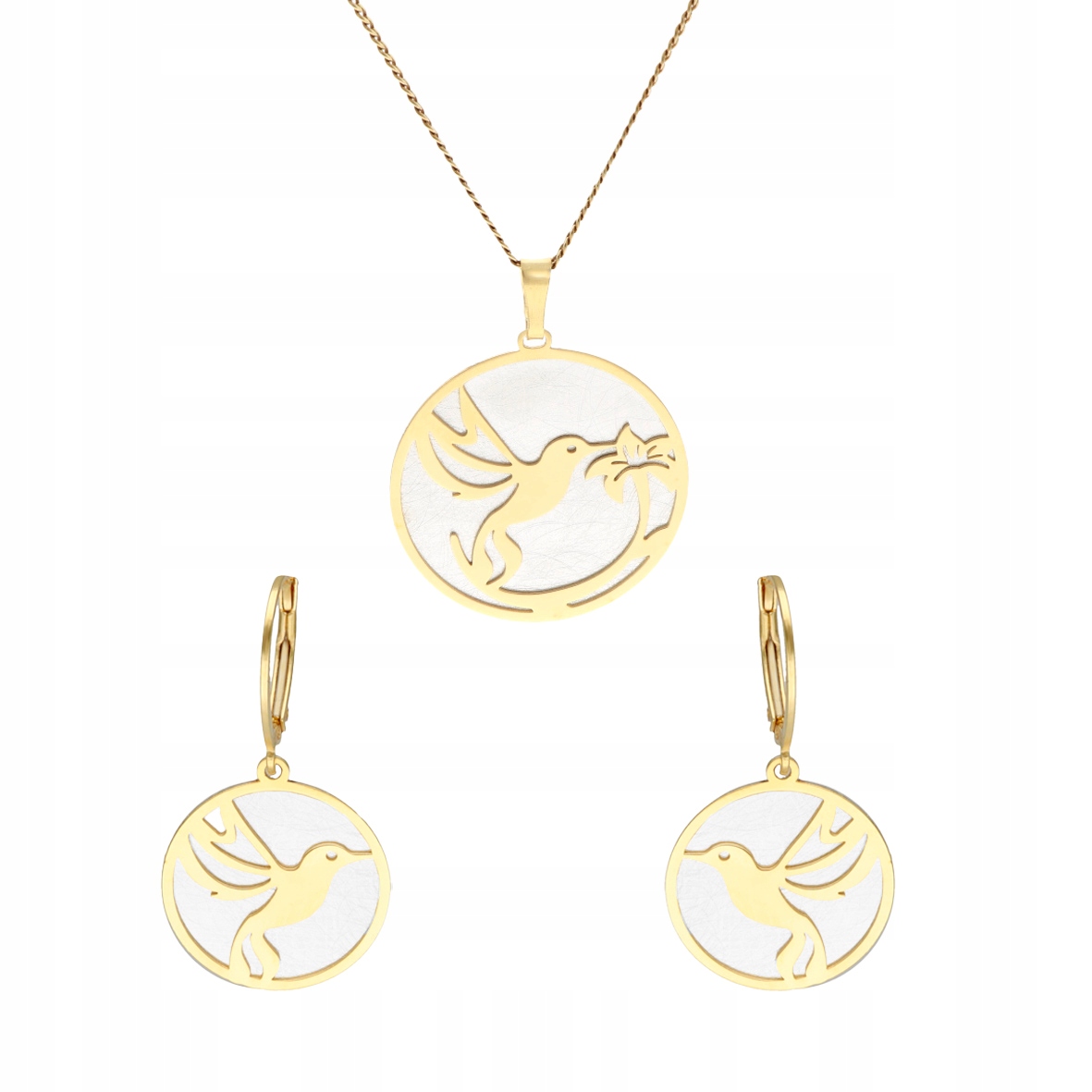 Komplet kolibříci titan stříbro pozlacený