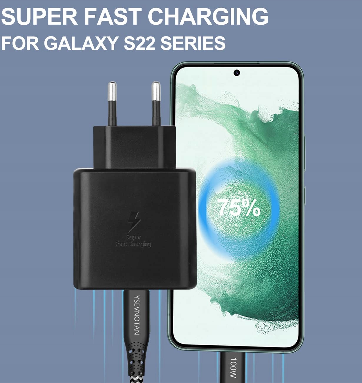 Ysevnotan 45W USB C ŁADOWARKA Z KABLEM DO Android GALAXY S25 S24 S23 — miniatura 2