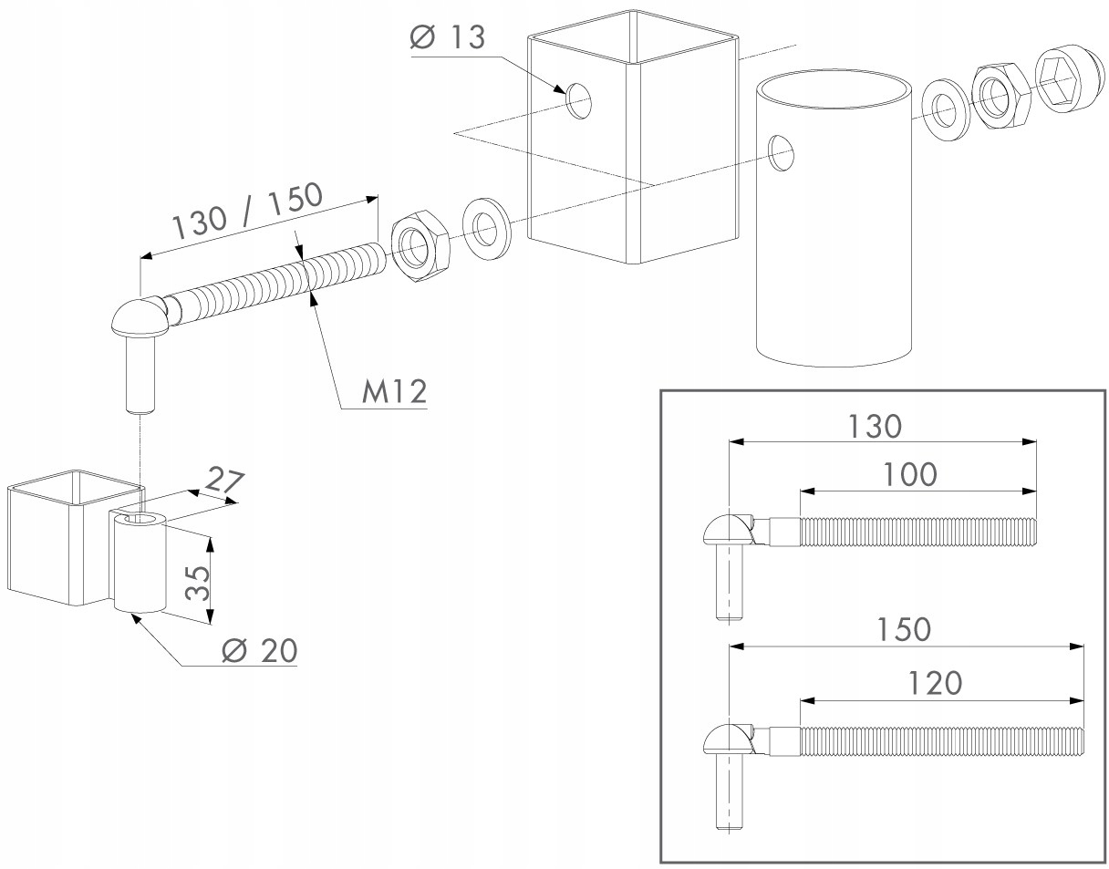 Komplet zawiasów do furtek ogrodowych GAM12-150 Kod producenta GAM12-150