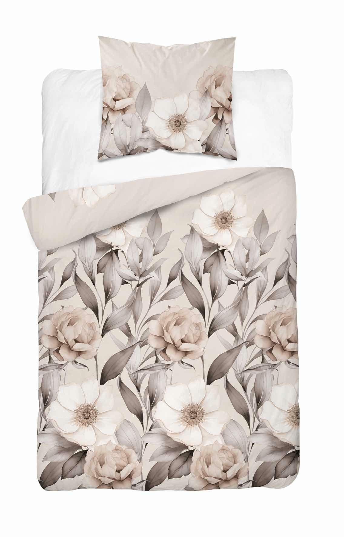 Povlečení 140x200, stínované květy v béžových odstínech, Home Satin