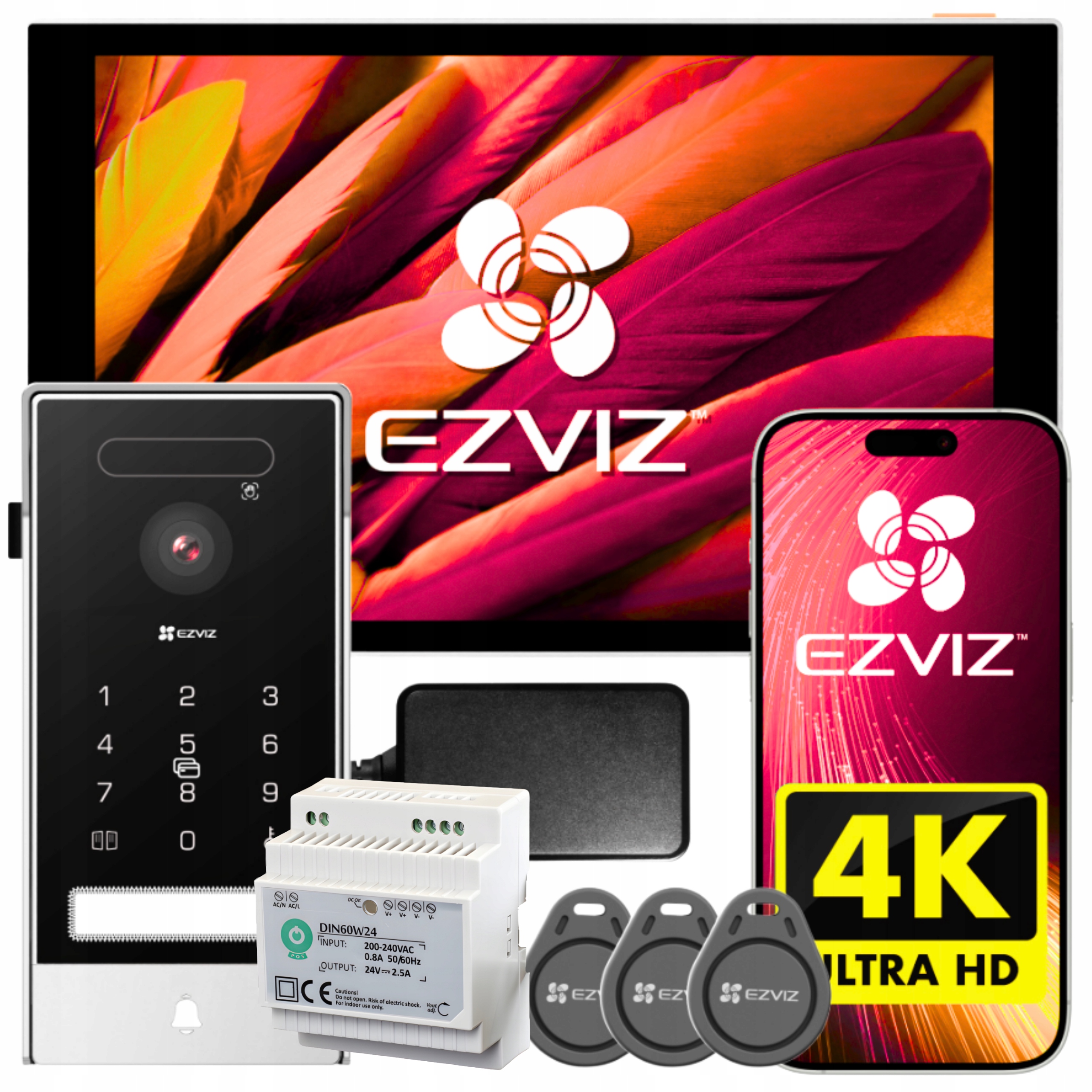 Wideodomofon WiFi Ezviz HP7 Pro 2-Żyłowy 4K Furtka Kod Czytnik Zasilacz