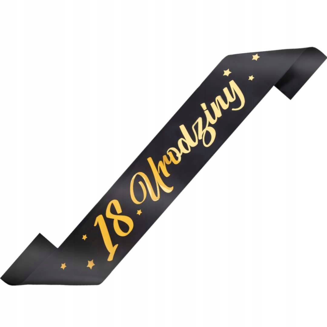SZARFA 18 URODZINY CZARNA ZŁOTA OSIEMNASTKA 160 CM Marka PartyPal