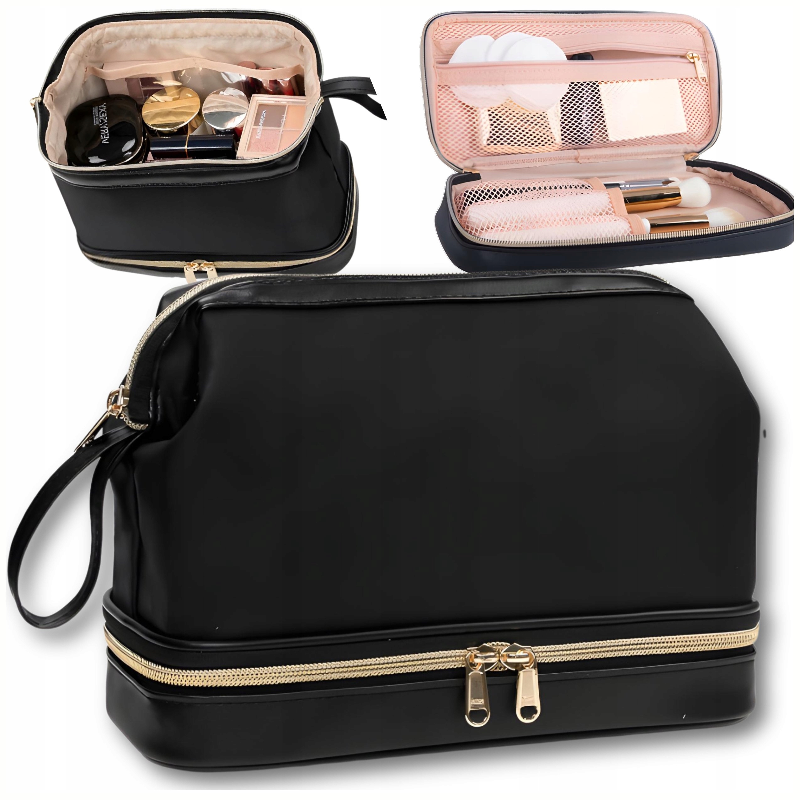 Kosmetyczka z Uchwytem 2 Komory Usztywniona Zamek Pojemna