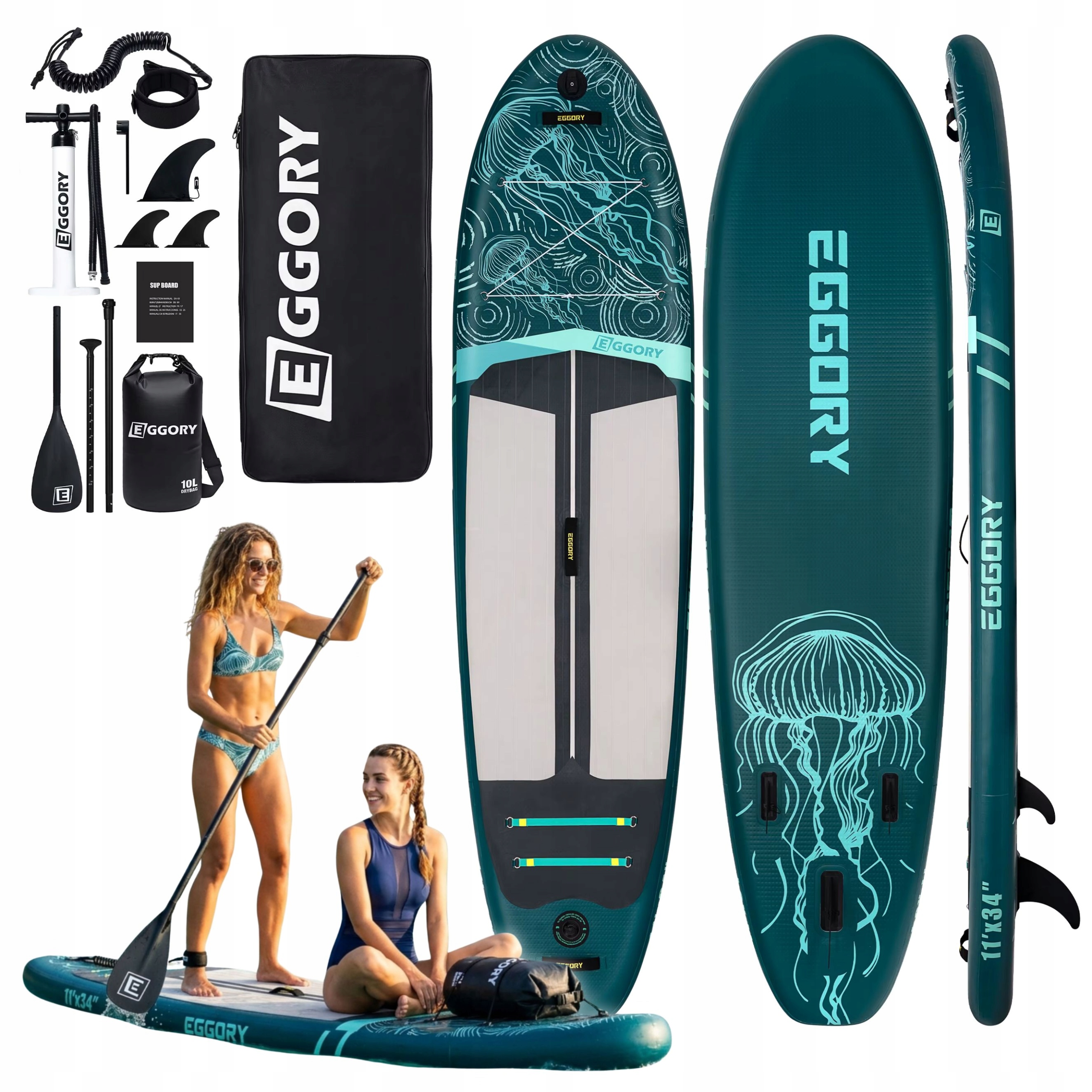 Deska Sup Eggory Dwuosobowa Do Pływania Na Stojąco Z Wiosłem Szeroka 86cm