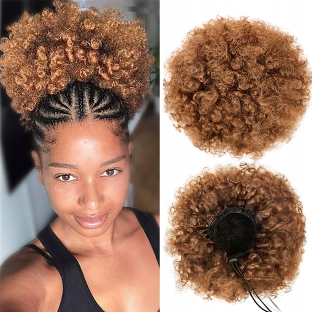 Prodlužování vlasů cop krátké afro syntetické vlasy měděná hnědá