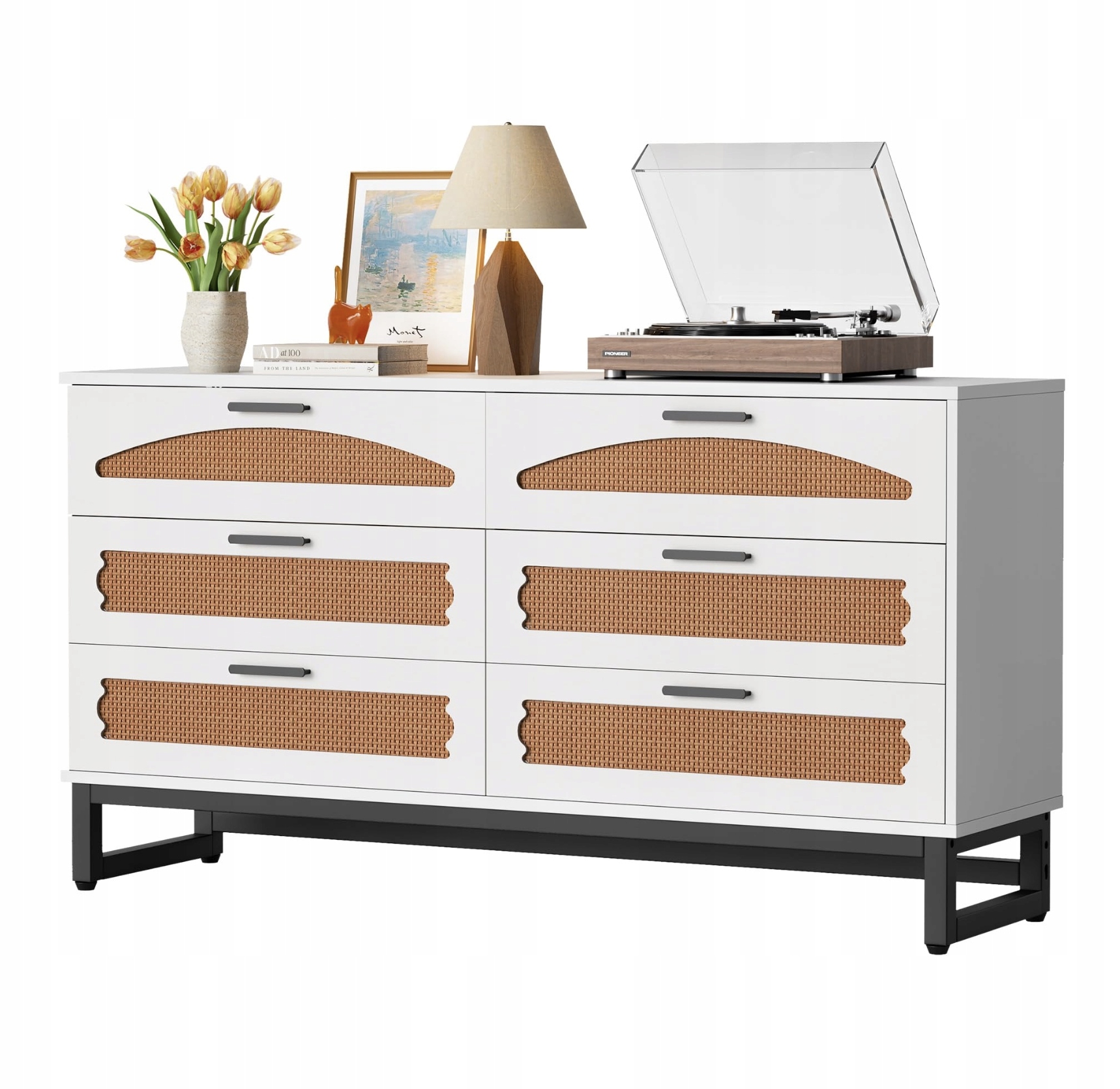 Komoda Mericonia Biela Ratanová 6 Zásuvka Moderná 118 cm Loft Obývacia izba