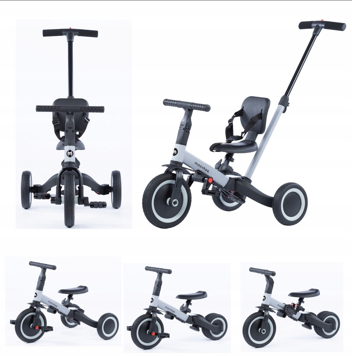 Rower trójkołowy z pchaczem, biegowy Mike 6w1 jeździk MOOVKEE. Bezpieczny.