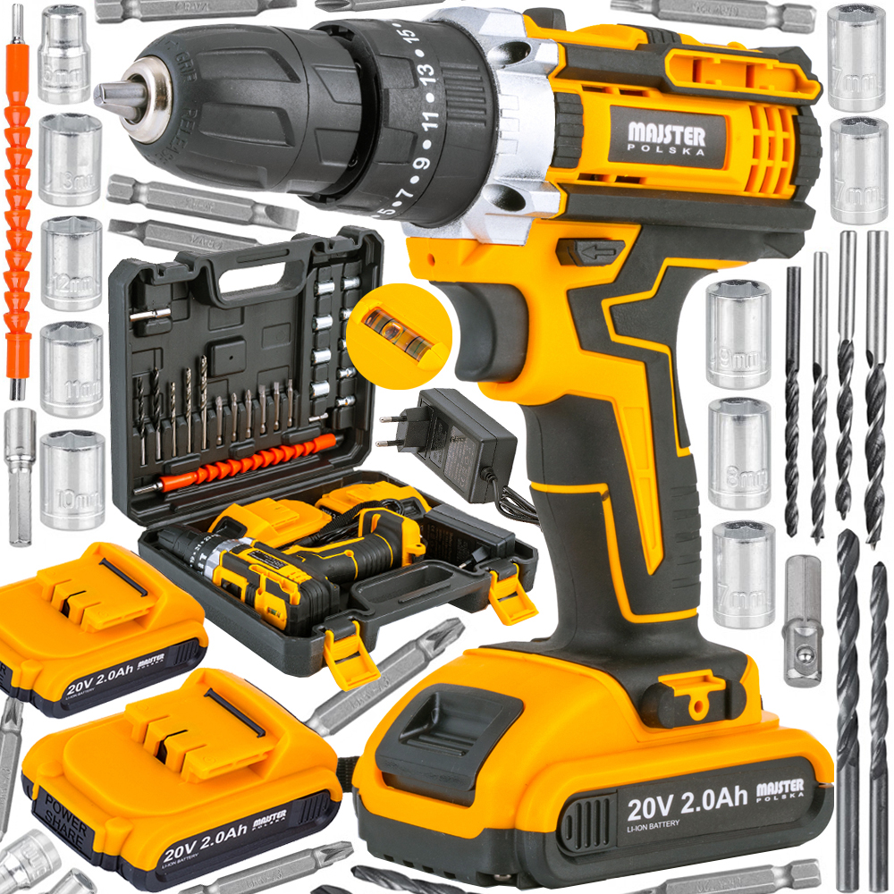 

Wiertarko Wkrętarka Bity Nasadki 2xAKU 20V Udarowa