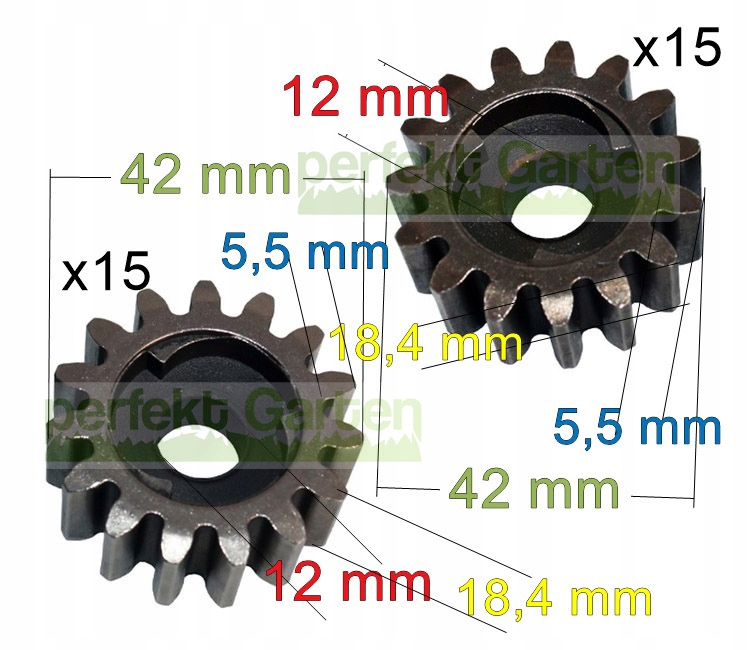 2X zębatka napędu 15 zębów L+P + kliny do NAC LS48 LS53 / 70300190 70300200 Typ zębatka