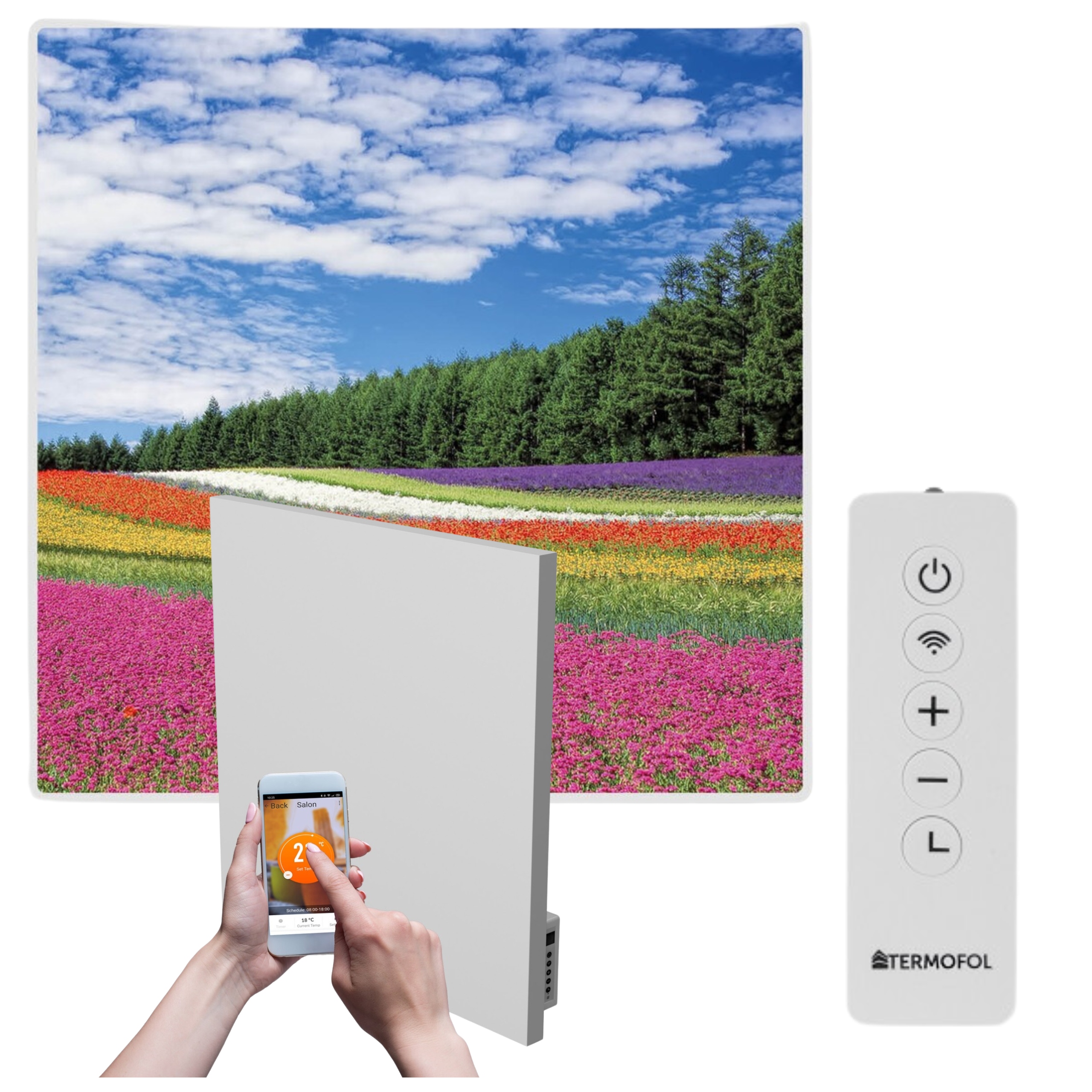 Infračervený ohrievač obraz pole kvety 350 W 60x60 cm WiFi