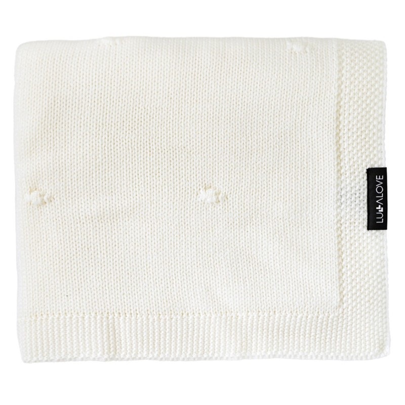 Lullalove Kocyk dla dzieci z wełny merino Popcorn Premium Kokos 80x100