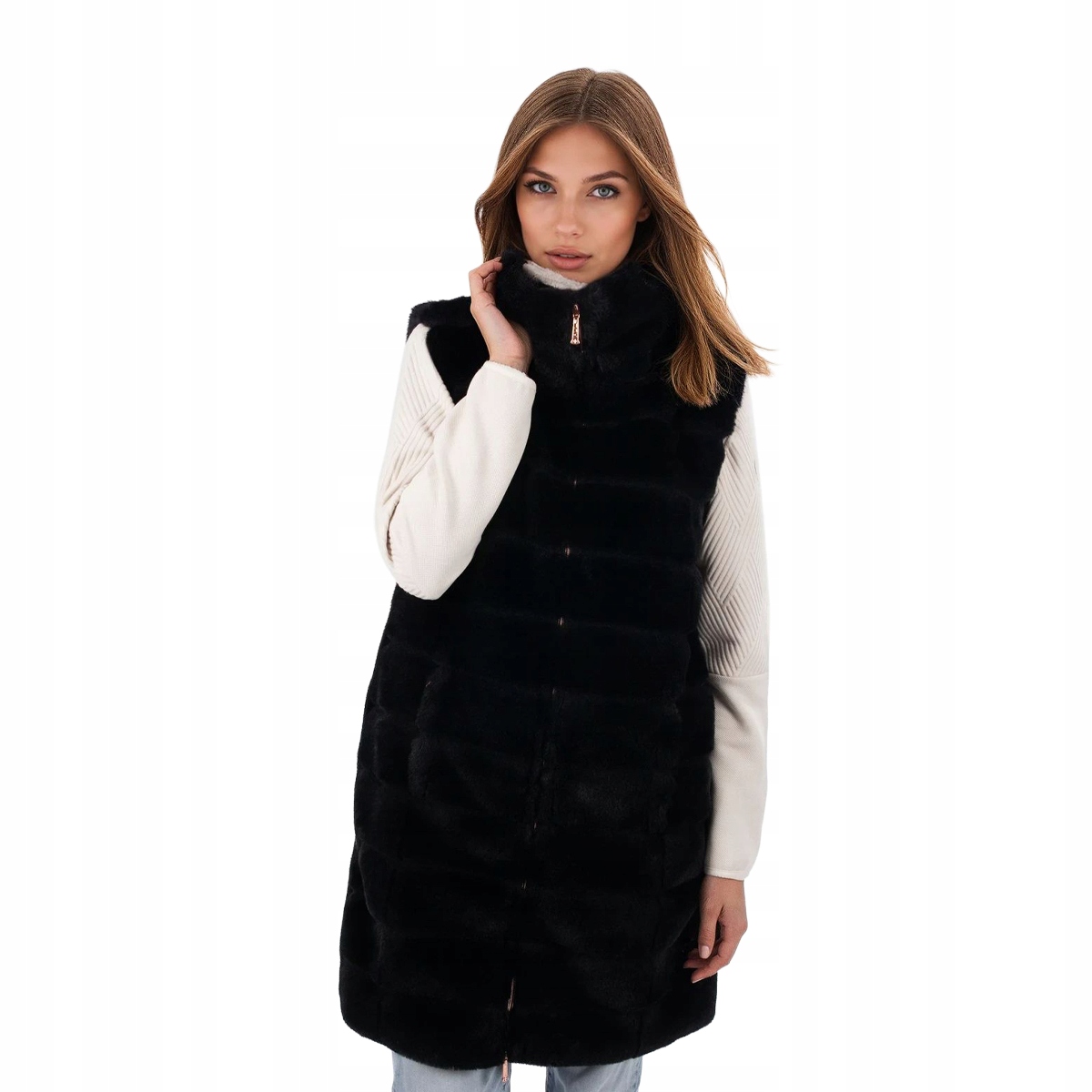 Dámská vesta bez rukávů Aulp Carra Faux Fur černá XL kožíšek