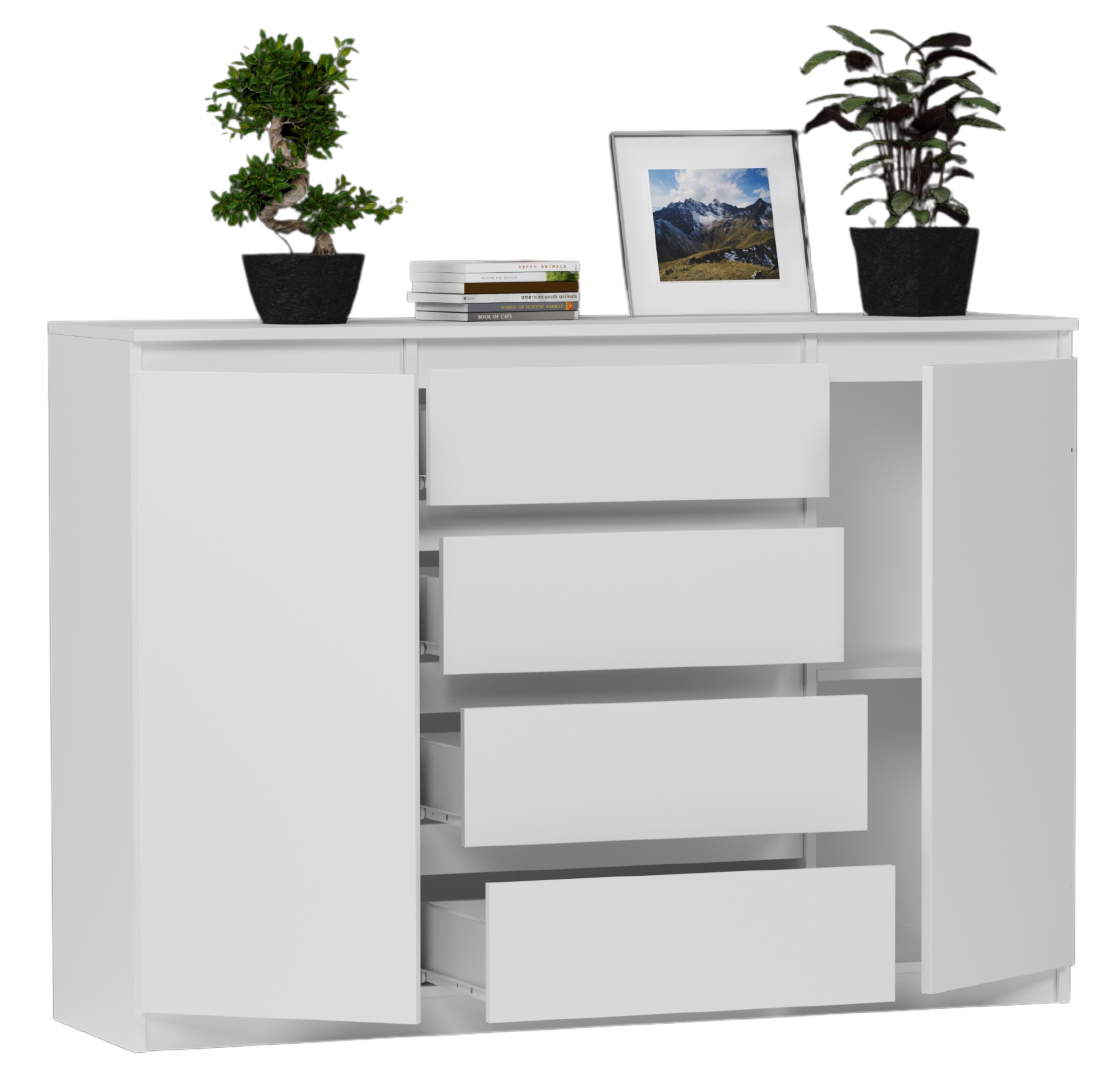 Modna KOMODA 160 SZAFKA 4 SZ. 3 PÓŁKI BIAŁA R160S4