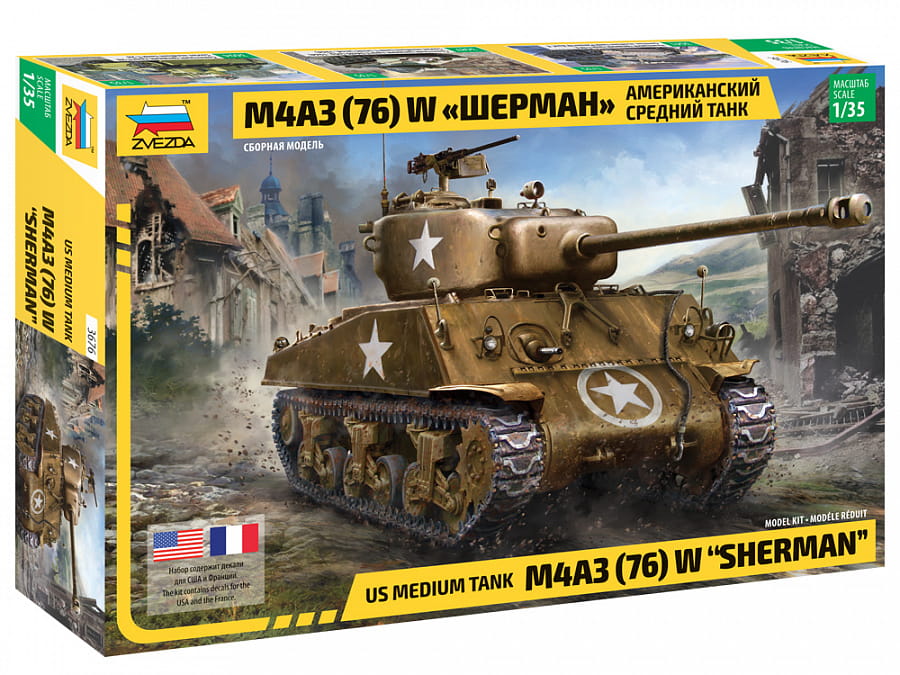 Us Medium Tank M4A3 (76)W Sherman 1:35 Zvezda 3676